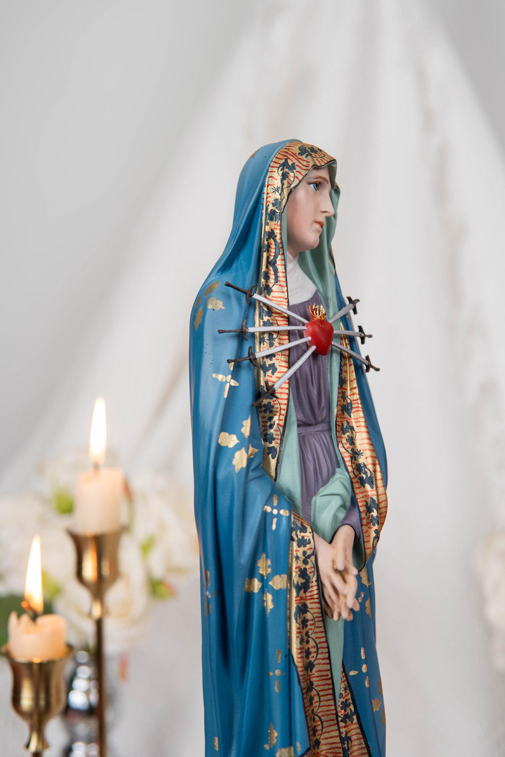 Our Lady of Sorrows Statue with Ornate Patterns – Virgin Mary Statue, Beautiful Catholic Decor, Catholic Gifts for Catholic Women