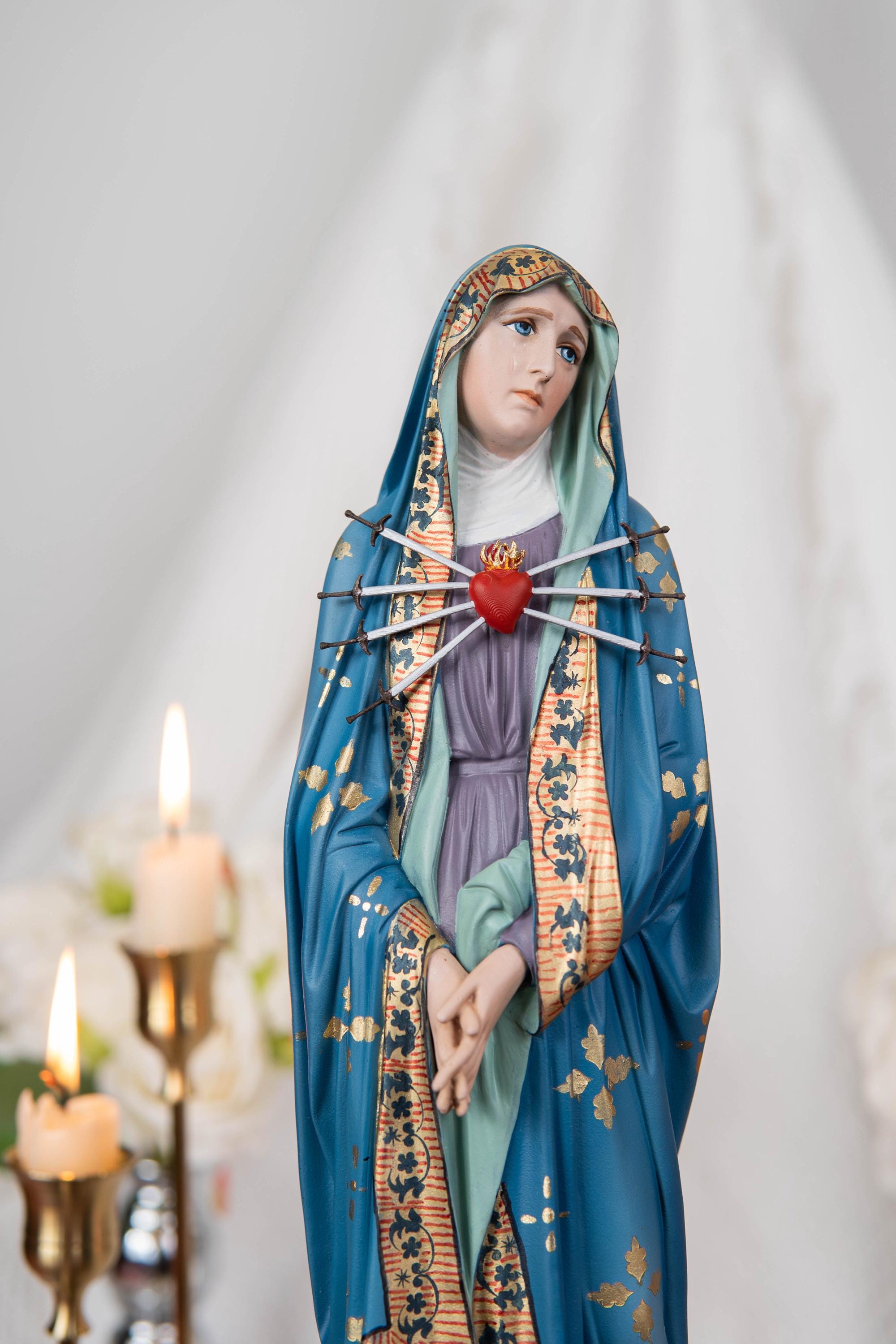 Our Lady of Sorrows Statue with Ornate Patterns – Virgin Mary Statue, Beautiful Catholic Decor, Catholic Gifts for Catholic Women