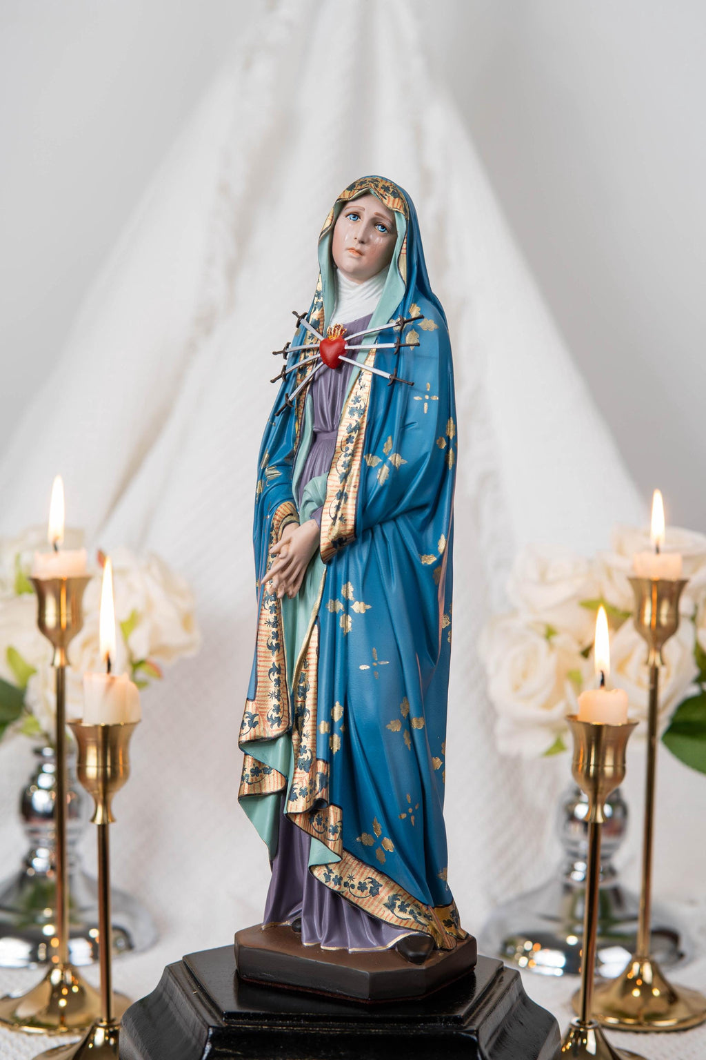 Our Lady of Sorrows Statue with Ornate Patterns – Virgin Mary Statue, Beautiful Catholic Decor, Catholic Gifts for Catholic Women