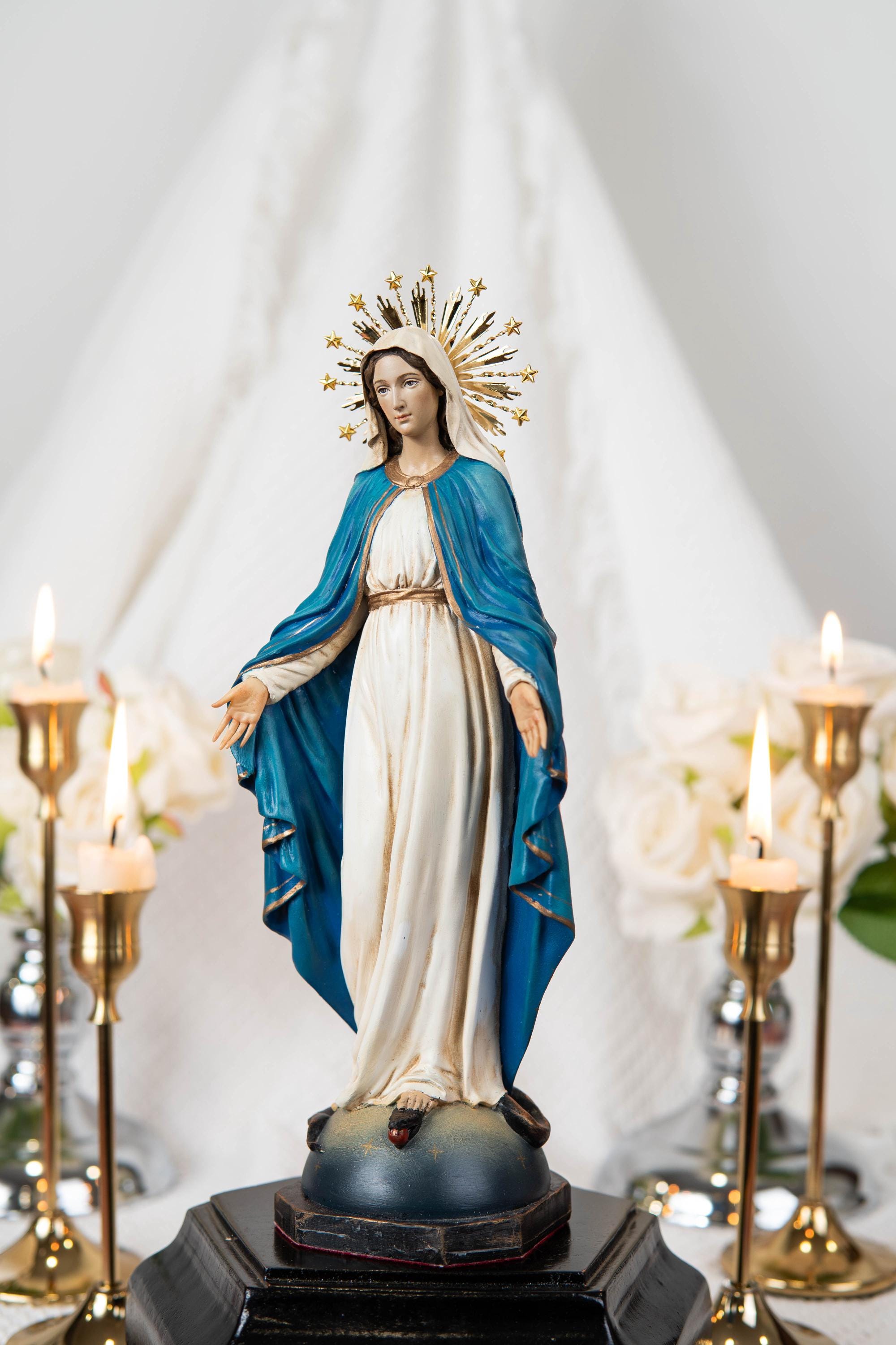 Our Lady of Grace Statue 9.8" and Halo - Virgen Maria, Virgin Mary Statue, Mother Mary, Mary Statue Catholic, Catholic Gifts for Women, Hand-Painted Our Lady of Grace & St Joseph Statues Set 9.8" - Virgin Mary Decor, Home Altar Prayer Corner, Catholic Gift,Catholic Home Decor