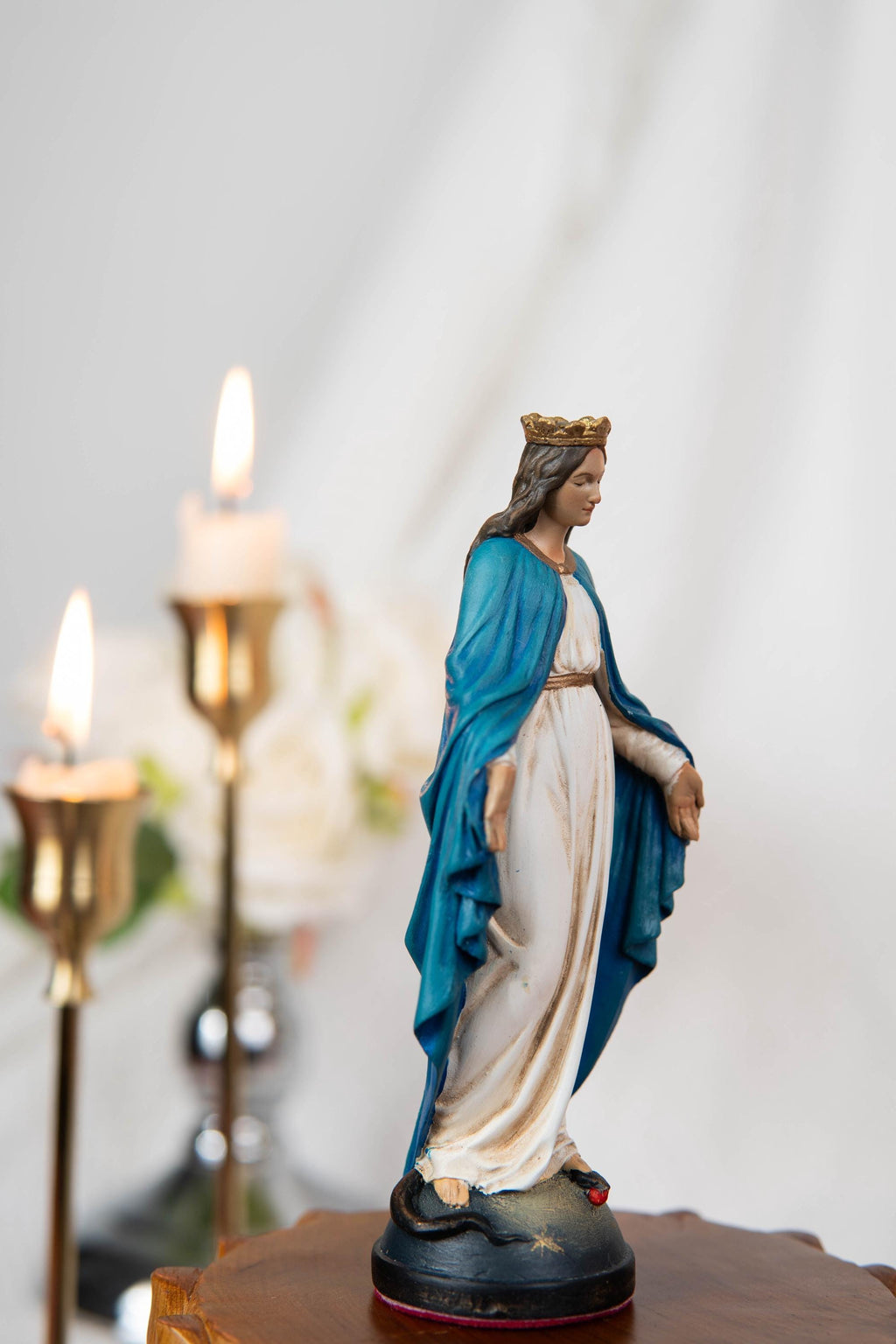 Hand-Painted Our Lady of Grace Virgen Maria 5.1" - Virgin Mary Statue, Mother Mary Statue, Catholic Gifts for Women, Catholic Home Decor