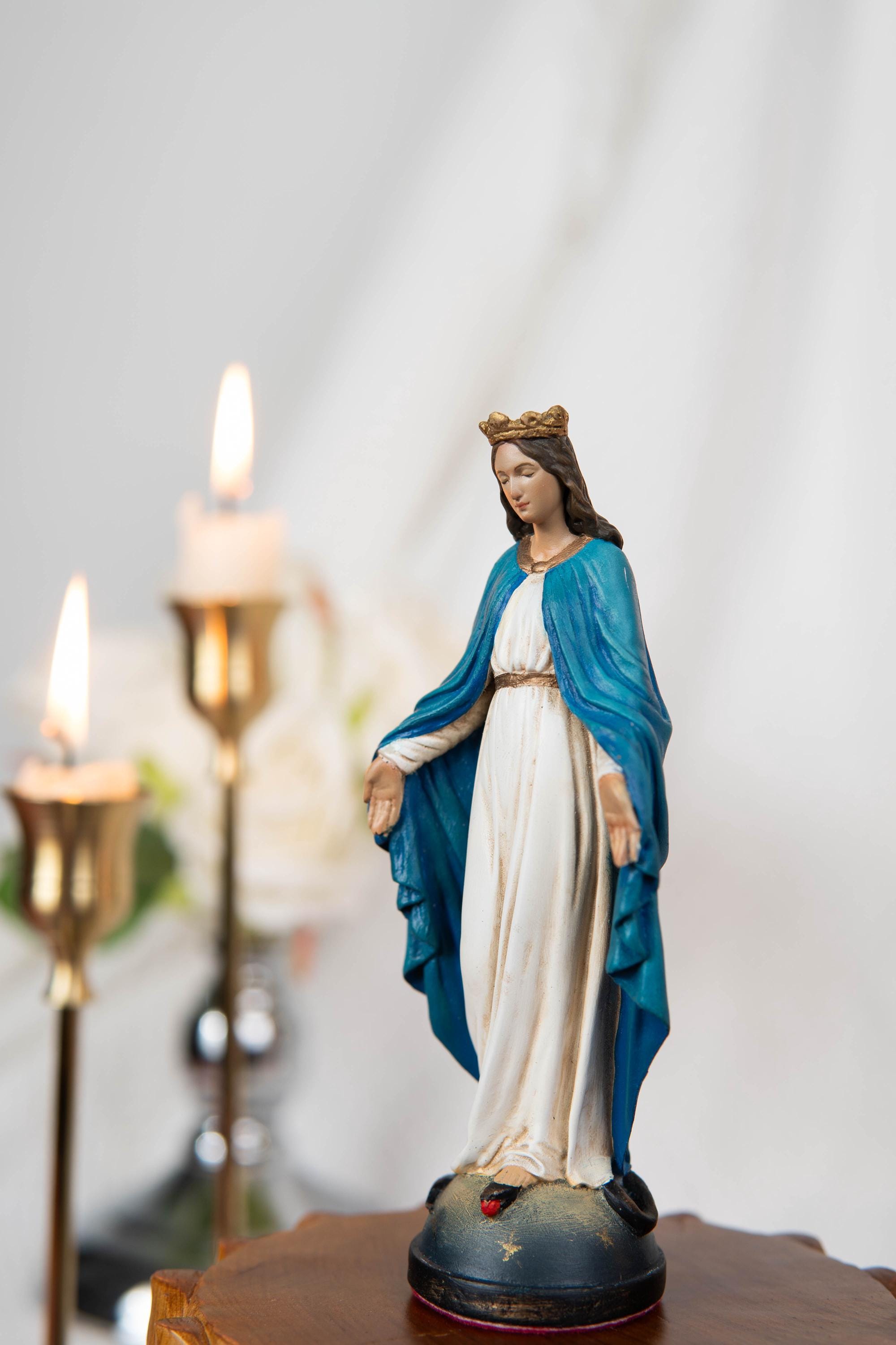 Hand-Painted Our Lady of Grace Virgen Maria 5.1" - Virgin Mary Statue, Mother Mary Statue, Catholic Gifts for Women, Catholic Home Decor