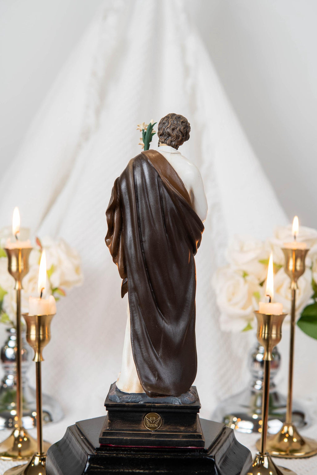 Hand-Painted Our Lady of Grace & St Joseph Statues Set 9.8" - Virgin Mary Decor, Home Altar Prayer Corner, Catholic Gift,Catholic Home Decor