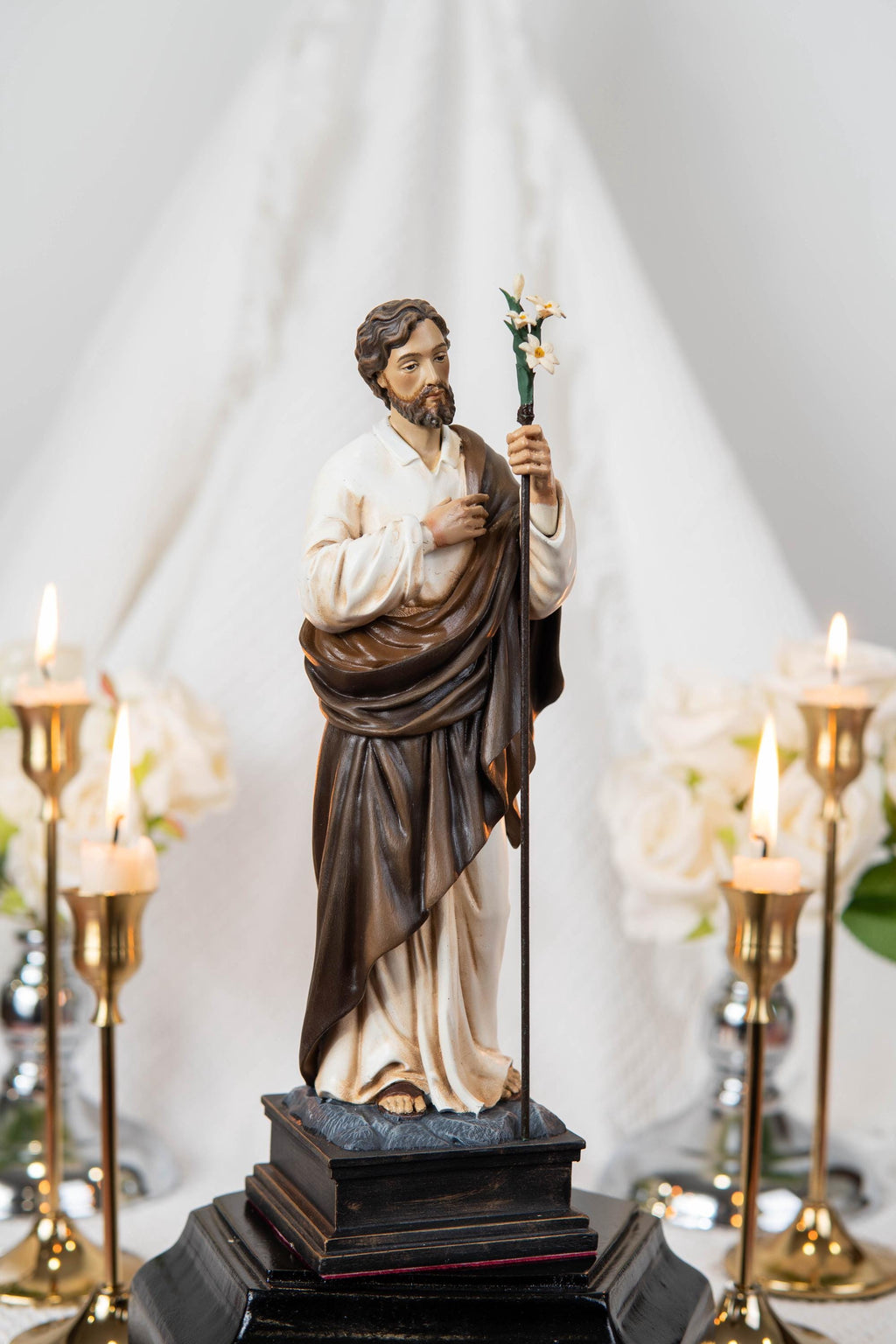Our Lady of Grace Statue 9.8" and Halo - Virgen Maria, Virgin Mary Statue, Mother Mary, Mary Statue Catholic, Catholic Gifts for Women, Hand-Painted Our Lady of Grace & St Joseph Statues Set 9.8" - Virgin Mary Decor, Home Altar Prayer Corner, Catholic Gift,Catholic Home Decor