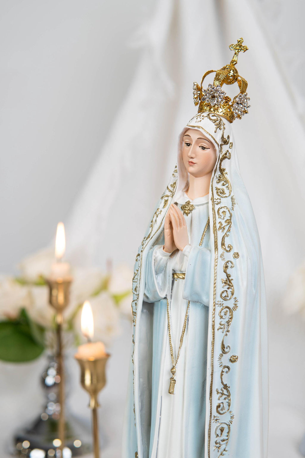 Hand Painted Our Lady of Fatima Virgin Mary Statue - Mother Mary Catholic Decor Religious Figurine Catholic Gifts & Gifts for Catholic Women