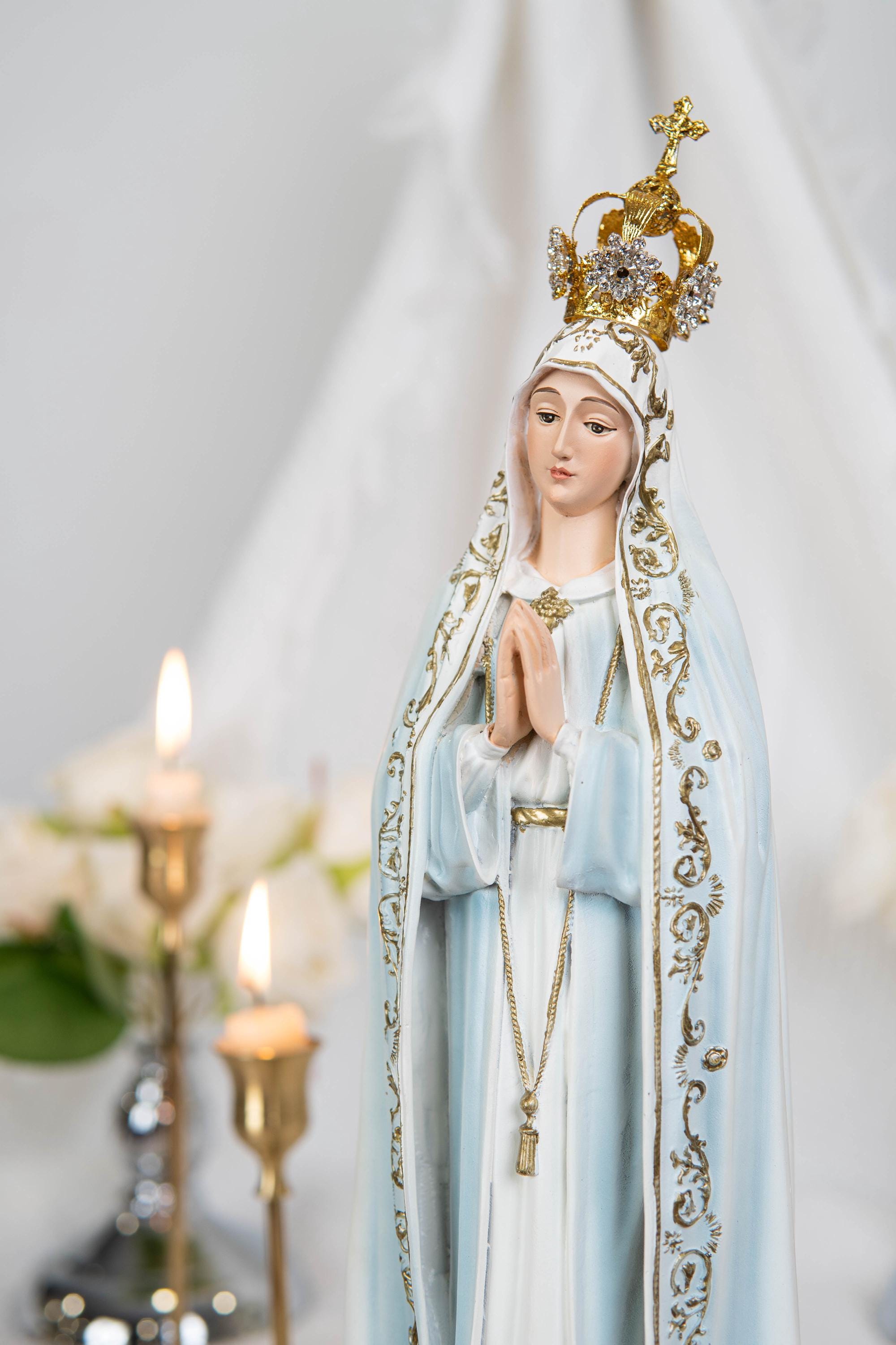 Hand Painted Our Lady of Fatima Virgin Mary Statue - Mother Mary Catholic Decor Religious Figurine Catholic Gifts & Gifts for Catholic Women