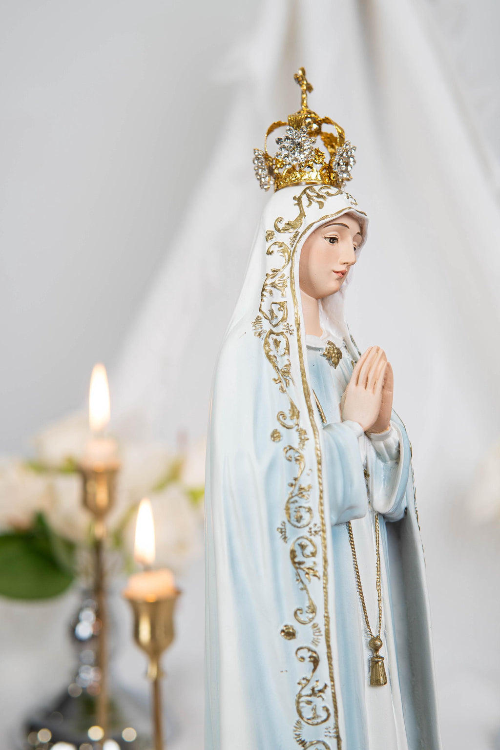 Hand Painted Our Lady of Fatima Virgin Mary Statue - Mother Mary Catholic Decor Religious Figurine Catholic Gifts & Gifts for Catholic Women