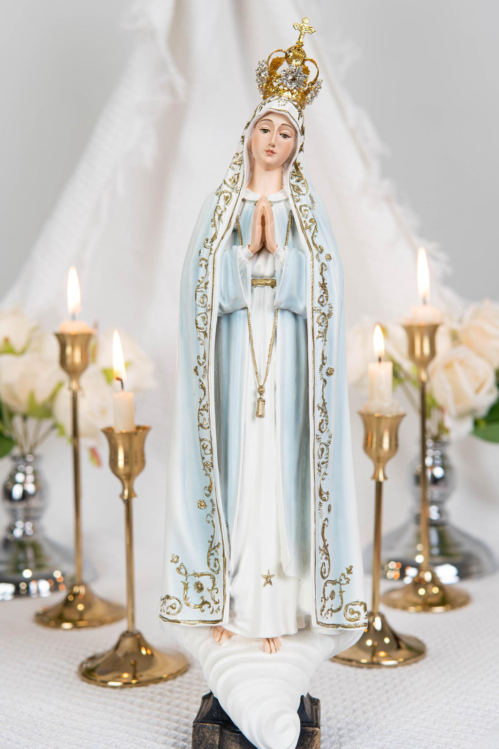 Hand Painted Our Lady of Fatima Virgin Mary Statue - Mother Mary Catholic Decor Religious Figurine Catholic Gifts & Gifts for Catholic Women