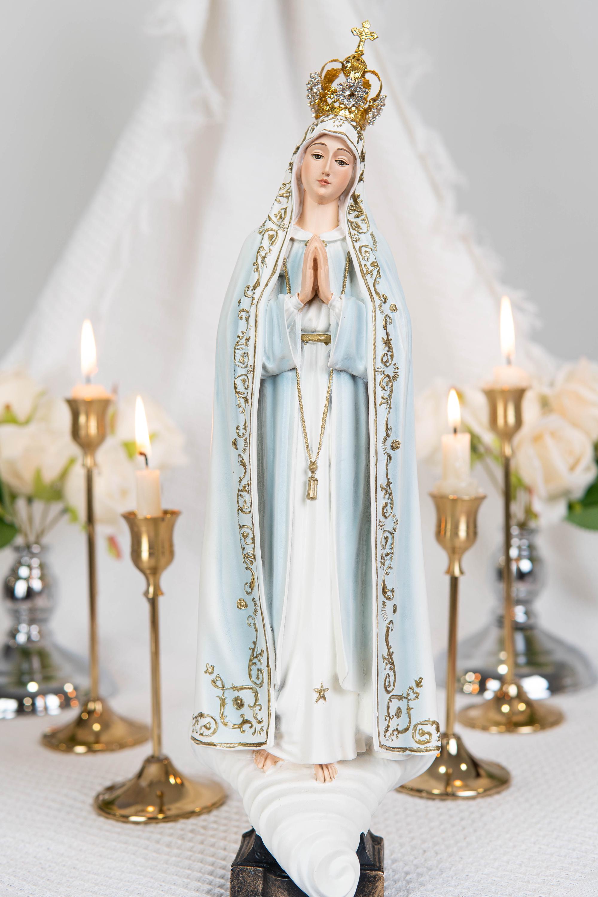 Hand Painted Our Lady of Fatima Virgin Mary Statue - Mother Mary Catholic Decor Religious Figurine Catholic Gifts & Gifts for Catholic Women
