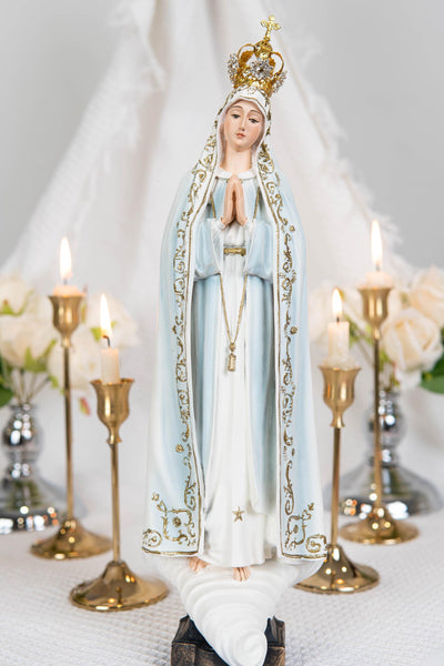 Hand Painted Our Lady of Fatima Virgin Mary Statue - Mother Mary Catholic Decor Religious Figurine Catholic Gifts & Gifts for Catholic Women