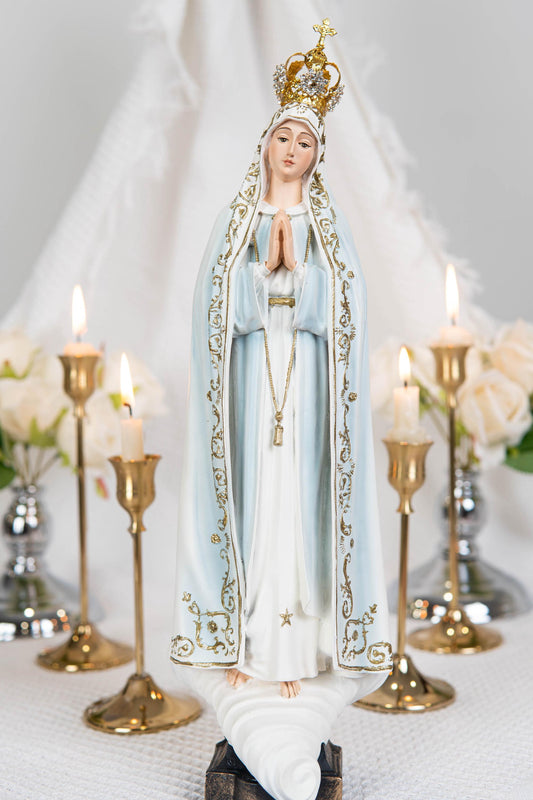 Hand Painted Our Lady of Fatima Virgin Mary Statue - Mother Mary Catholic Decor Religious Figurine Catholic Gifts & Gifts for Catholic Women
