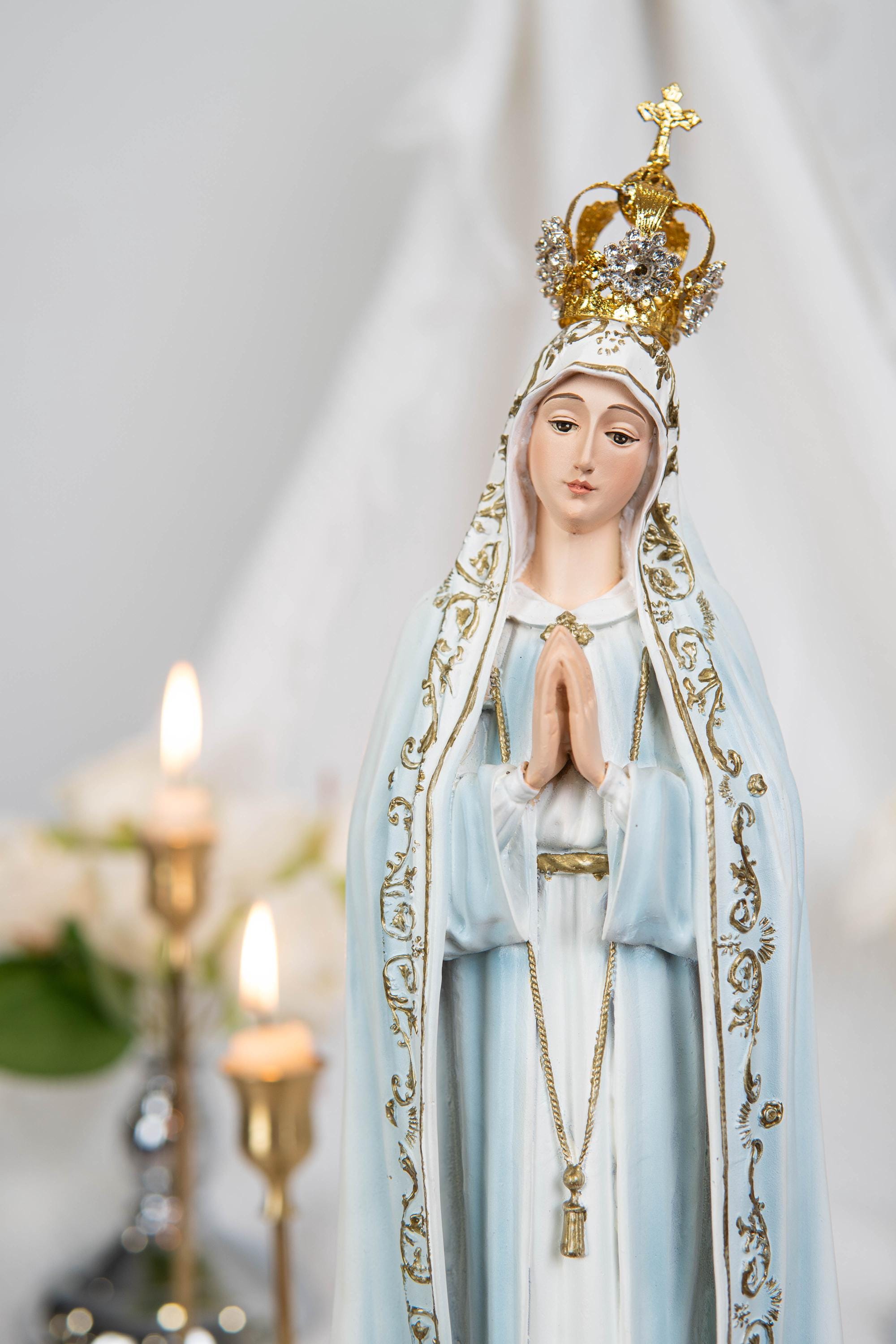 Hand Painted Our Lady of Fatima Virgin Mary Statue - Mother Mary Catholic Decor Religious Figurine Catholic Gifts & Gifts for Catholic Women