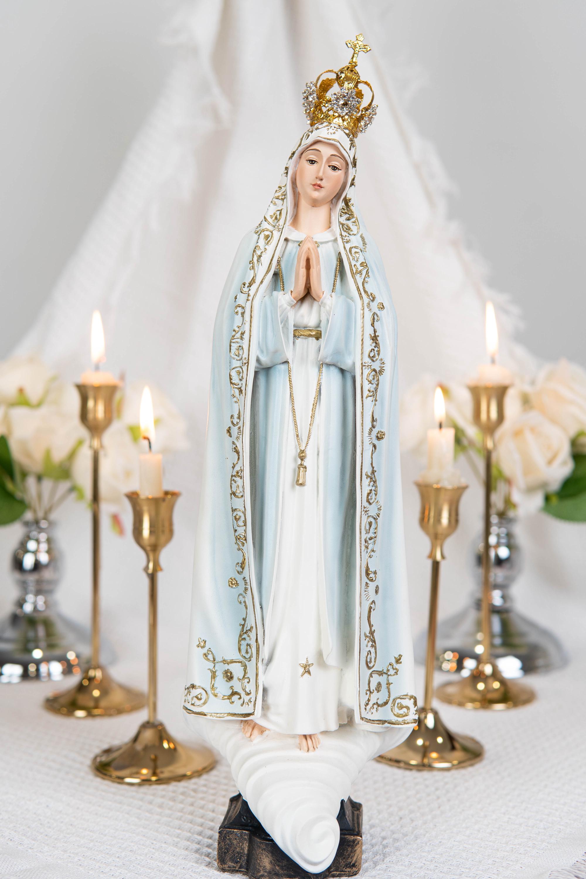 Hand Painted Our Lady of Fatima Virgin Mary Statue - Mother Mary Catholic Decor Religious Figurine Catholic Gifts & Gifts for Catholic Women