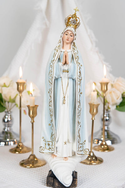 Hand Painted Our Lady of Fatima Virgin Mary Statue - Mother Mary Catholic Decor Religious Figurine Catholic Gifts & Gifts for Catholic Women