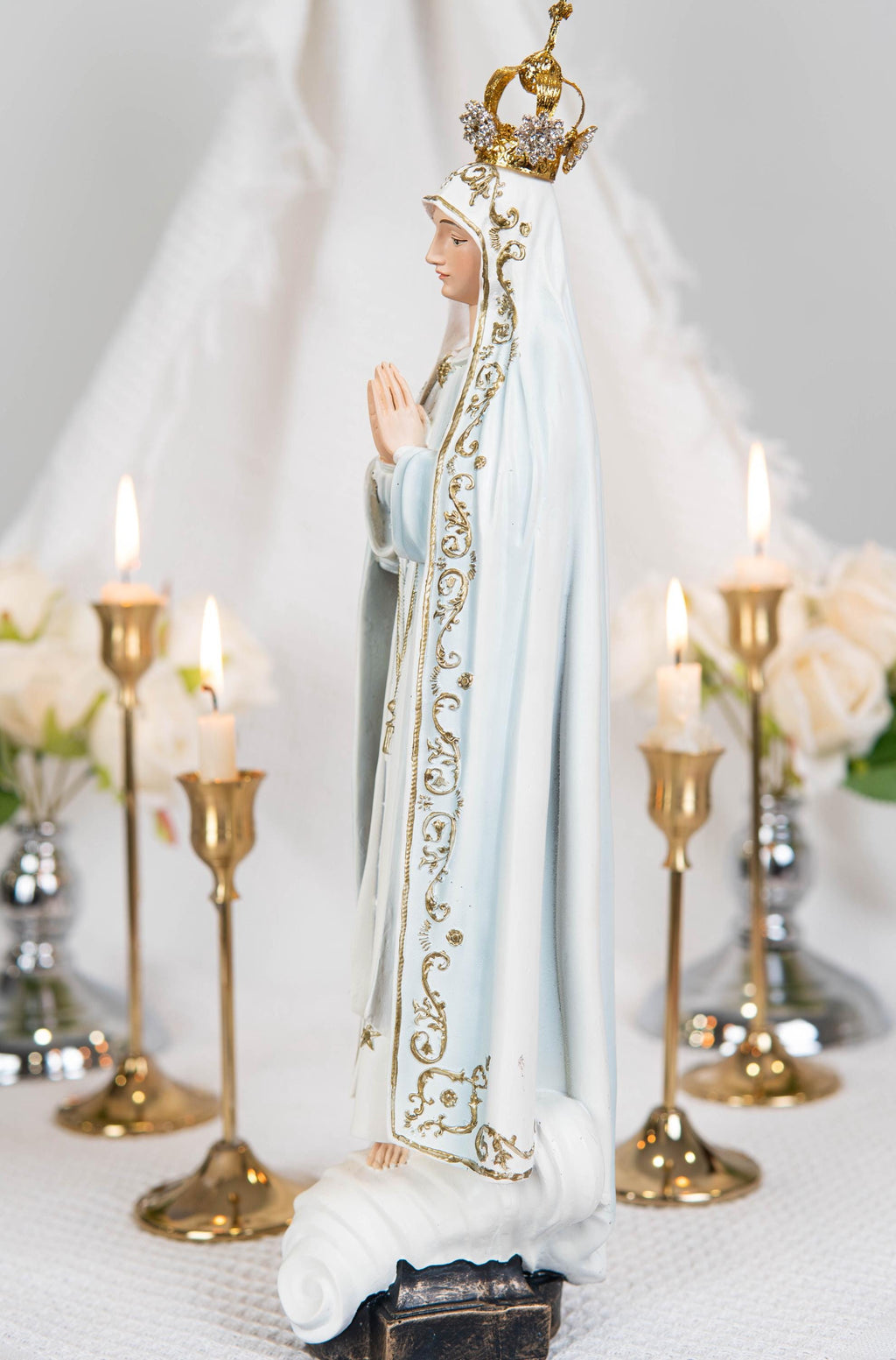 Hand Painted Our Lady of Fatima Virgin Mary Statue - Mother Mary Catholic Decor Religious Figurine Catholic Gifts & Gifts for Catholic Women