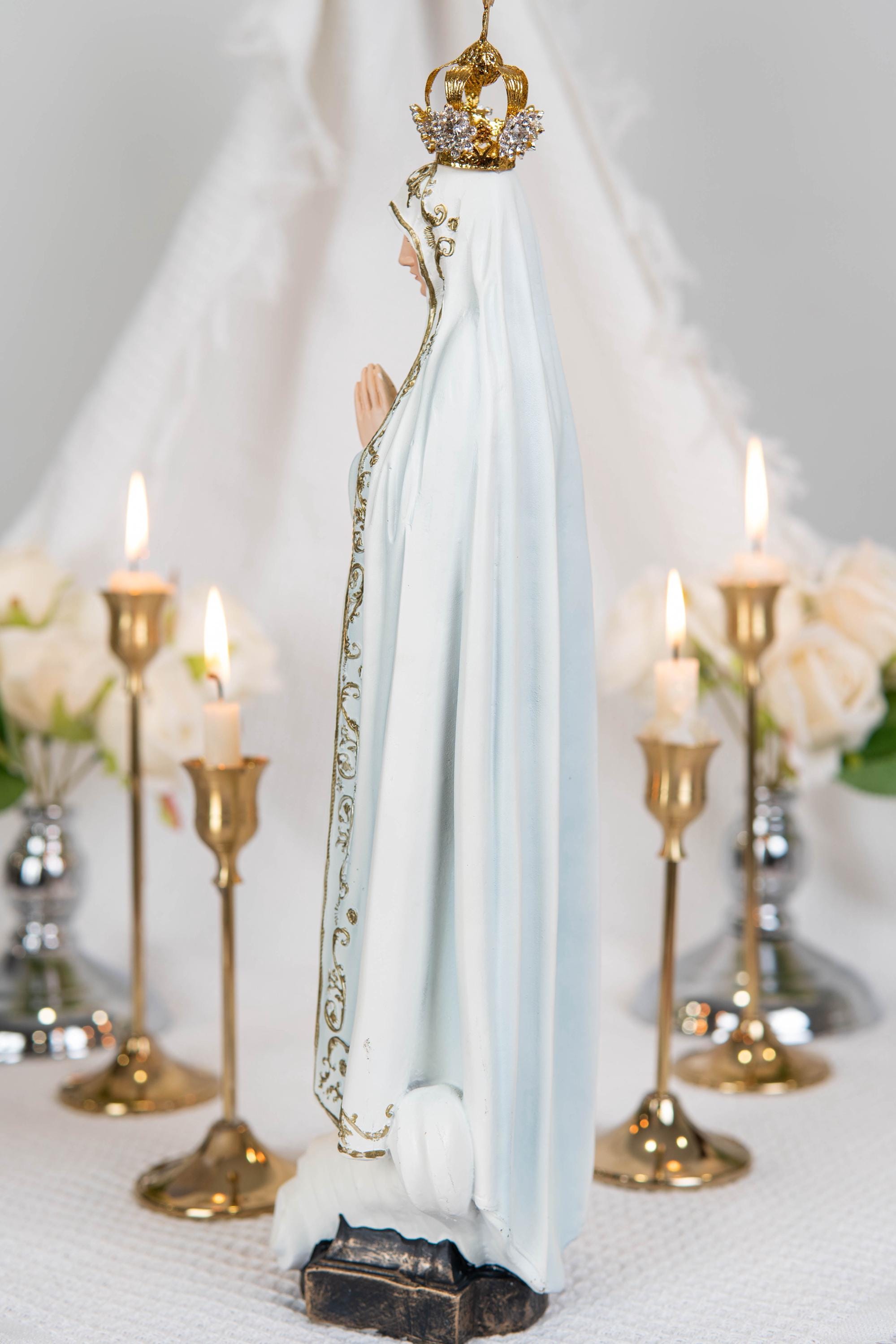 Hand Painted Our Lady of Fatima Virgin Mary Statue - Mother Mary Catholic Decor Religious Figurine Catholic Gifts & Gifts for Catholic Women