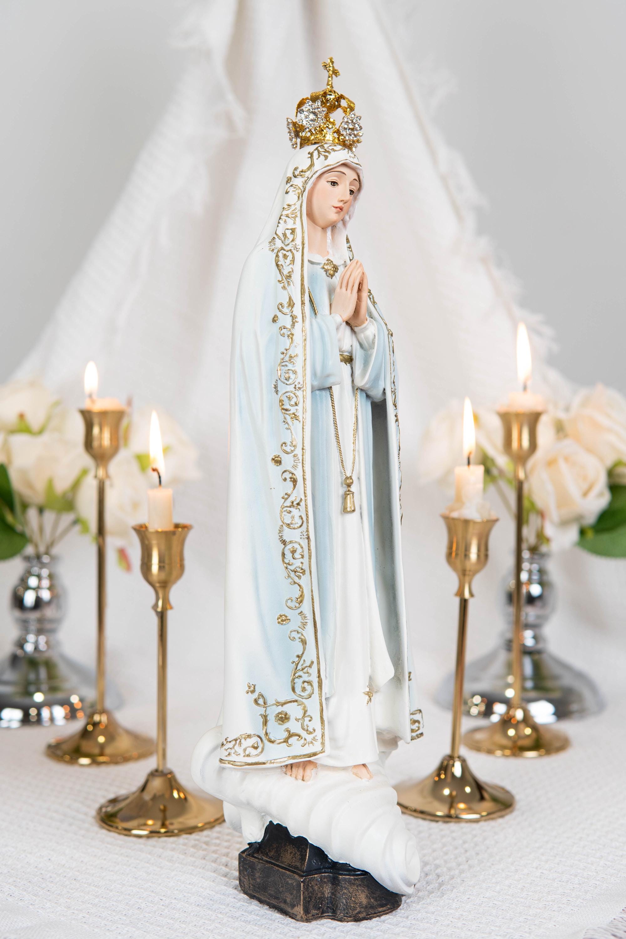 Hand Painted Our Lady of Fatima Virgin Mary Statue - Mother Mary Catholic Decor Religious Figurine Catholic Gifts & Gifts for Catholic Women