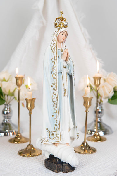 Hand Painted Our Lady of Fatima Virgin Mary Statue - Mother Mary Catholic Decor Religious Figurine Catholic Gifts & Gifts for Catholic Women