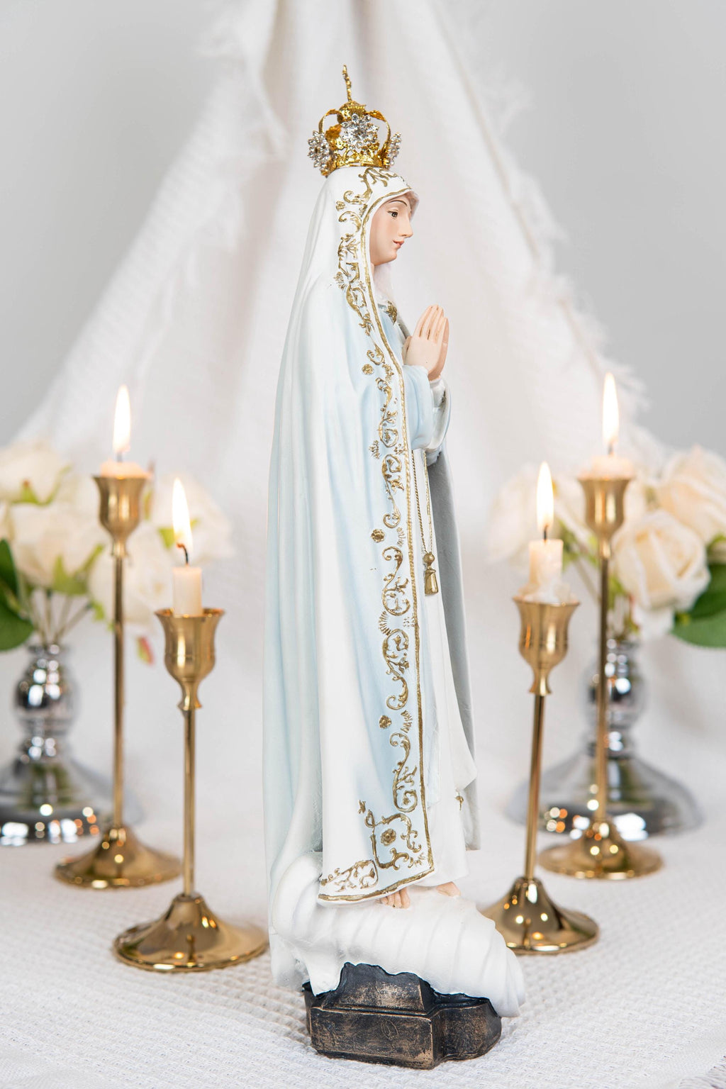 Hand Painted Our Lady of Fatima Virgin Mary Statue - Mother Mary Catholic Decor Religious Figurine Catholic Gifts & Gifts for Catholic Women