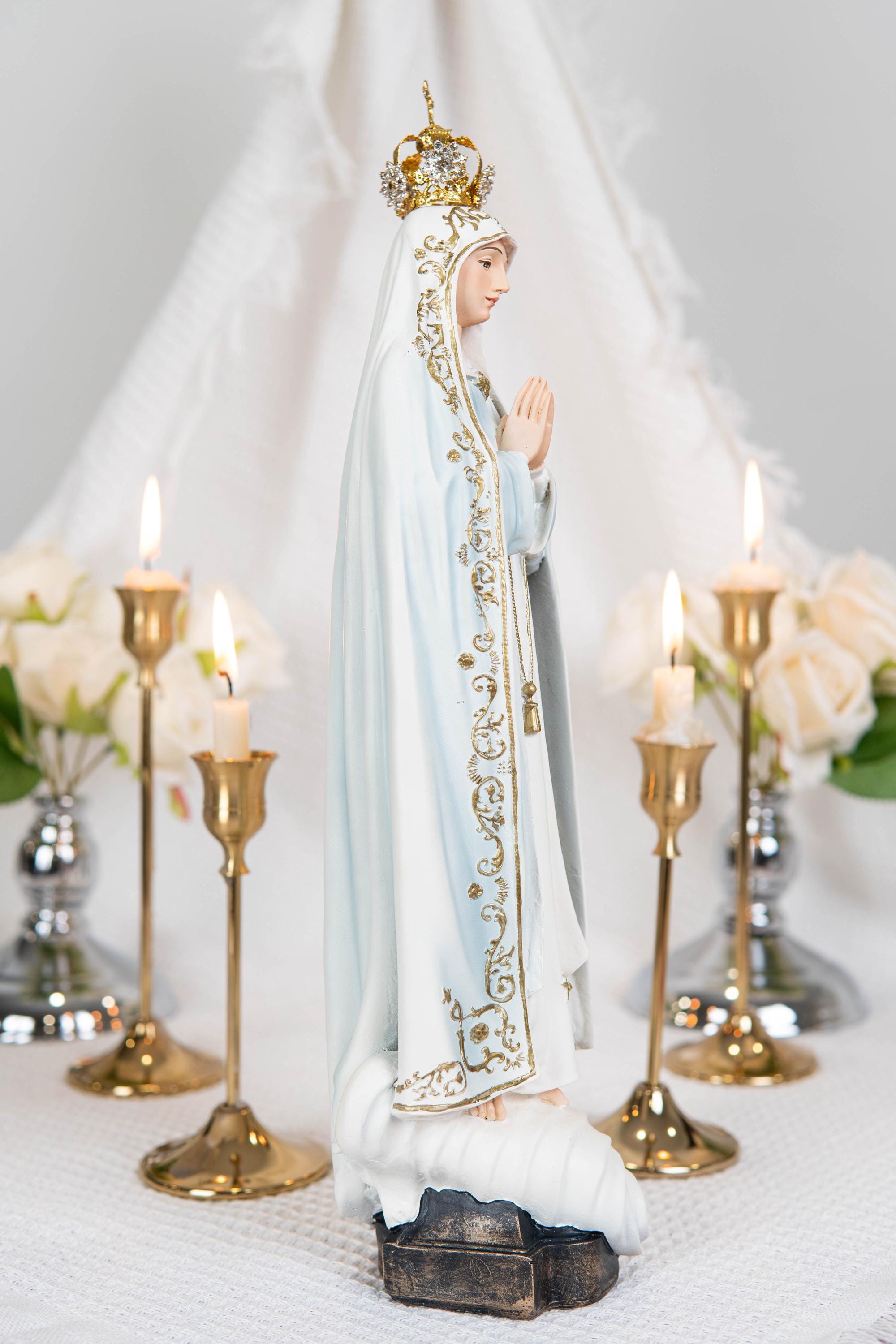 Hand Painted Our Lady of Fatima Virgin Mary Statue - Mother Mary Catholic Decor Religious Figurine Catholic Gifts & Gifts for Catholic Women