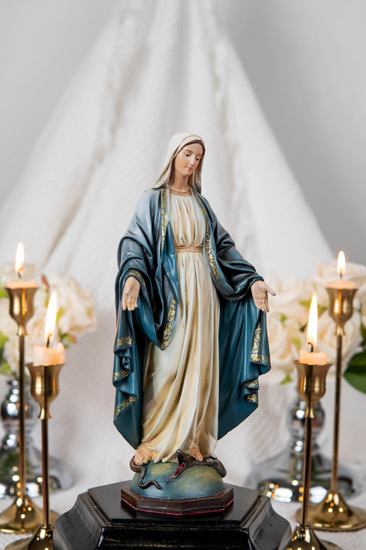 Hand-Painted Our Lady of Grace Statue 9.8" - Virgin Mary Statue, Mother Mary, Catholic Gifts for Women & Men, Catholic Statue, Virgen Maria