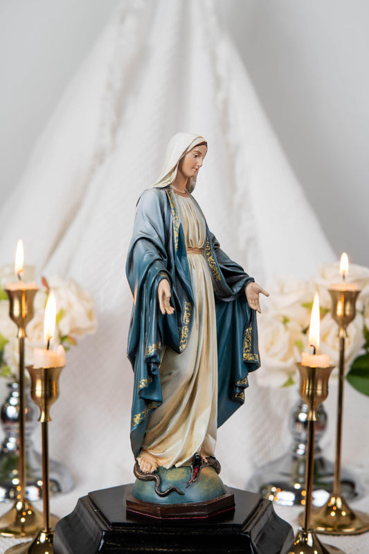 Hand-Painted Our Lady of Grace Statue 9.8" - Virgin Mary Statue, Mother Mary, Catholic Gifts for Women & Men, Catholic Statue, Virgen Maria