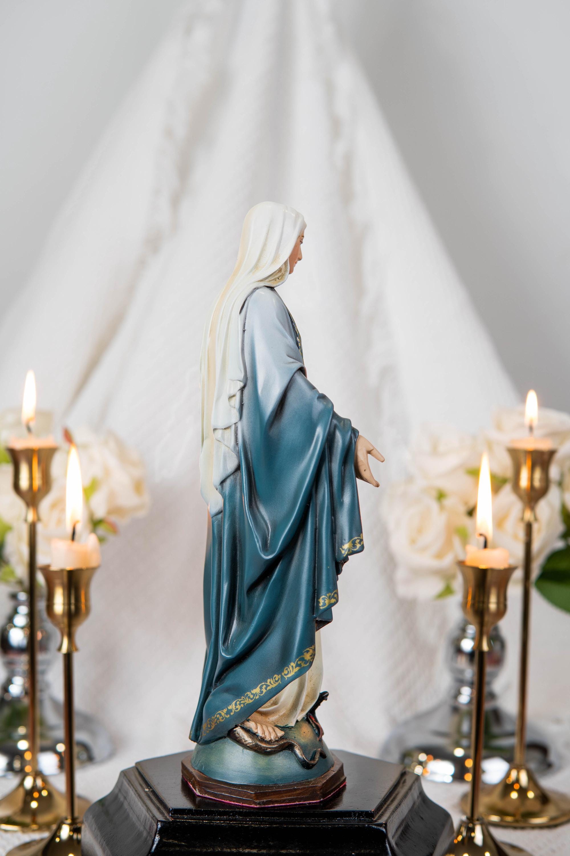 Hand-Painted Our Lady of Grace Statue 9.8" - Virgin Mary Statue, Mother Mary, Catholic Gifts for Women & Men, Catholic Statue, Virgen Maria