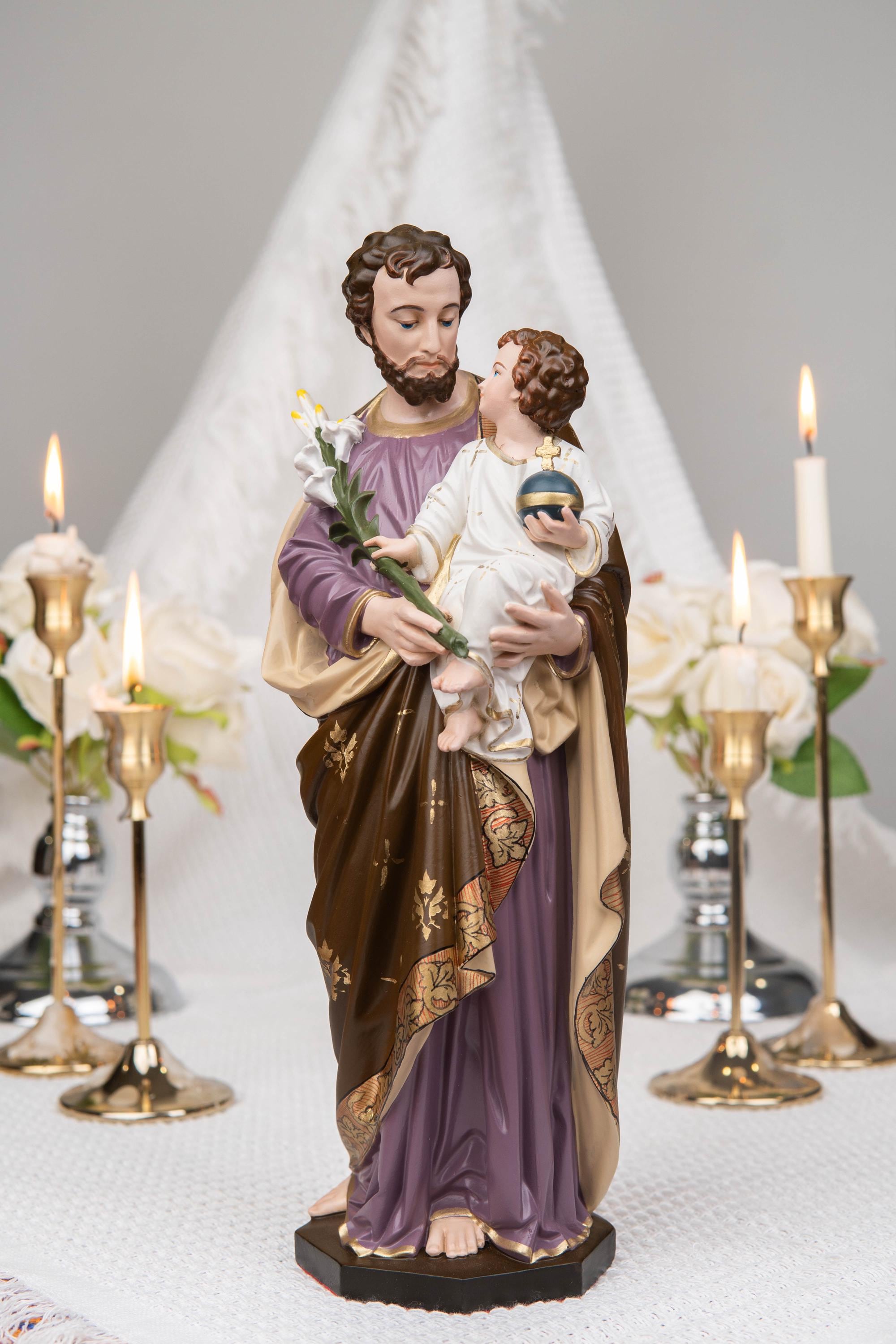 Saint Joseph Holding Baby Jesus Statue, Catholic Home Decor, Religious Decor, Catholic Statues, Catholic Gift for Women & Men, Statue Decor