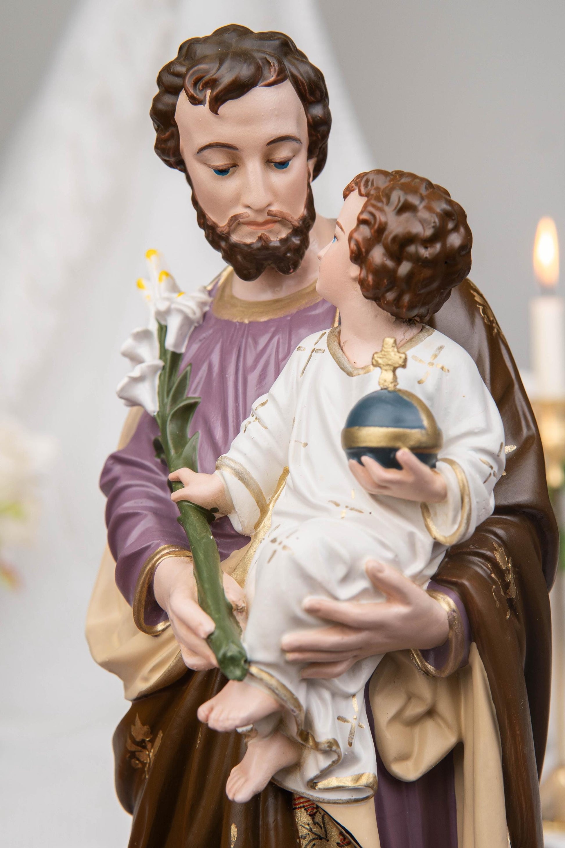 Holy Family Statue Set 11.8" - St Joseph with Child Jesus and Our Lady of Grace