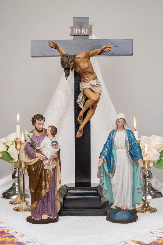Catholic Home Altar Decor Set, Crucifix Cross Statue, Virgin Mary Our Lady of Grace, St. Joseph Figurine, Catholic Gift, Religious Statue