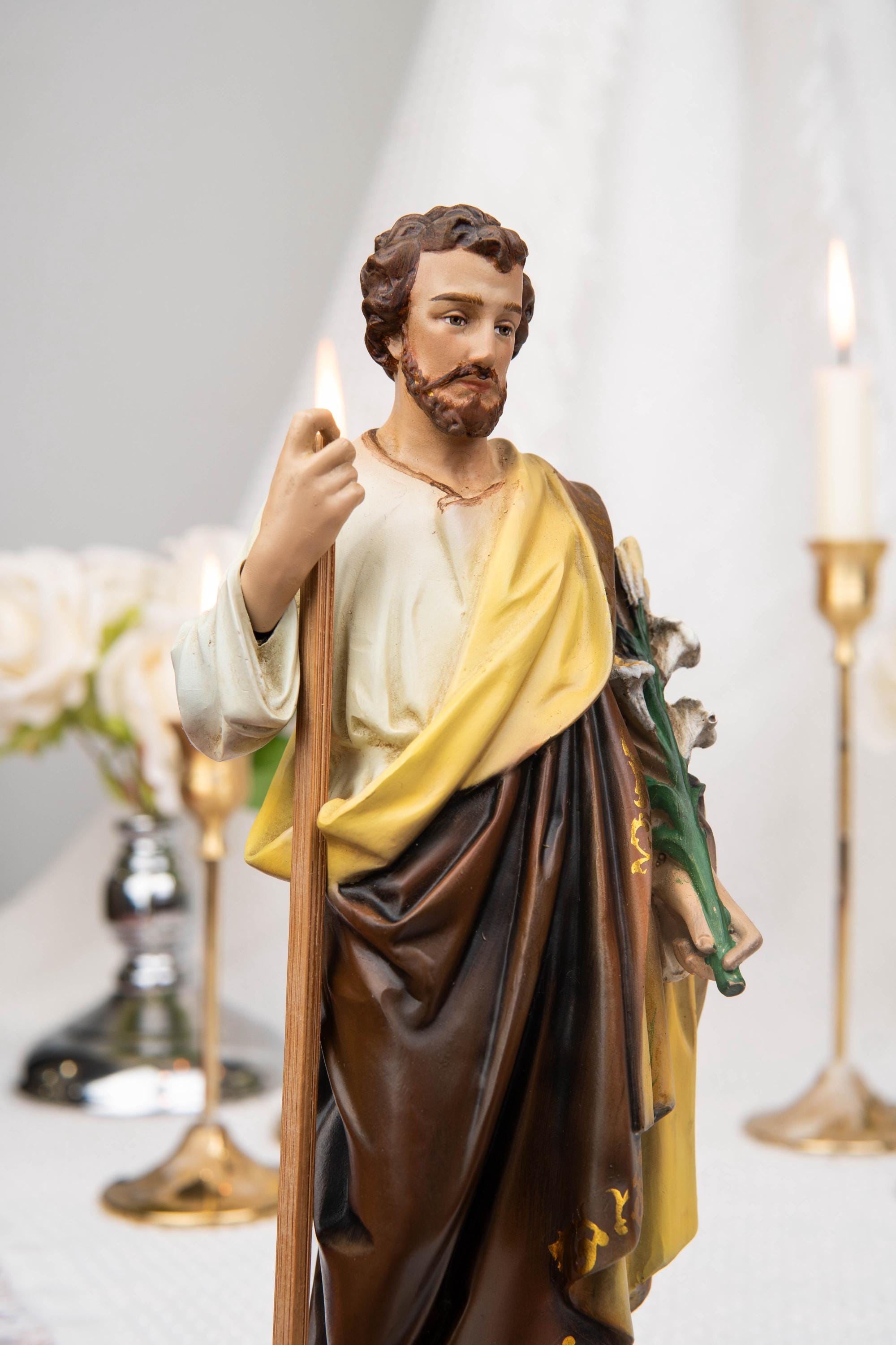 Saint Joseph Statue with Lily & Staff 9.8", Catholic Statue, Catholic Home Decor, Altar Decor, Religious Gift, Religious Figurines