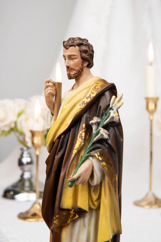 Saint Joseph Statue with Lily & Staff 9.8", Catholic Statue, Catholic Home Decor, Altar Decor, Religious Gift, Religious Figurines