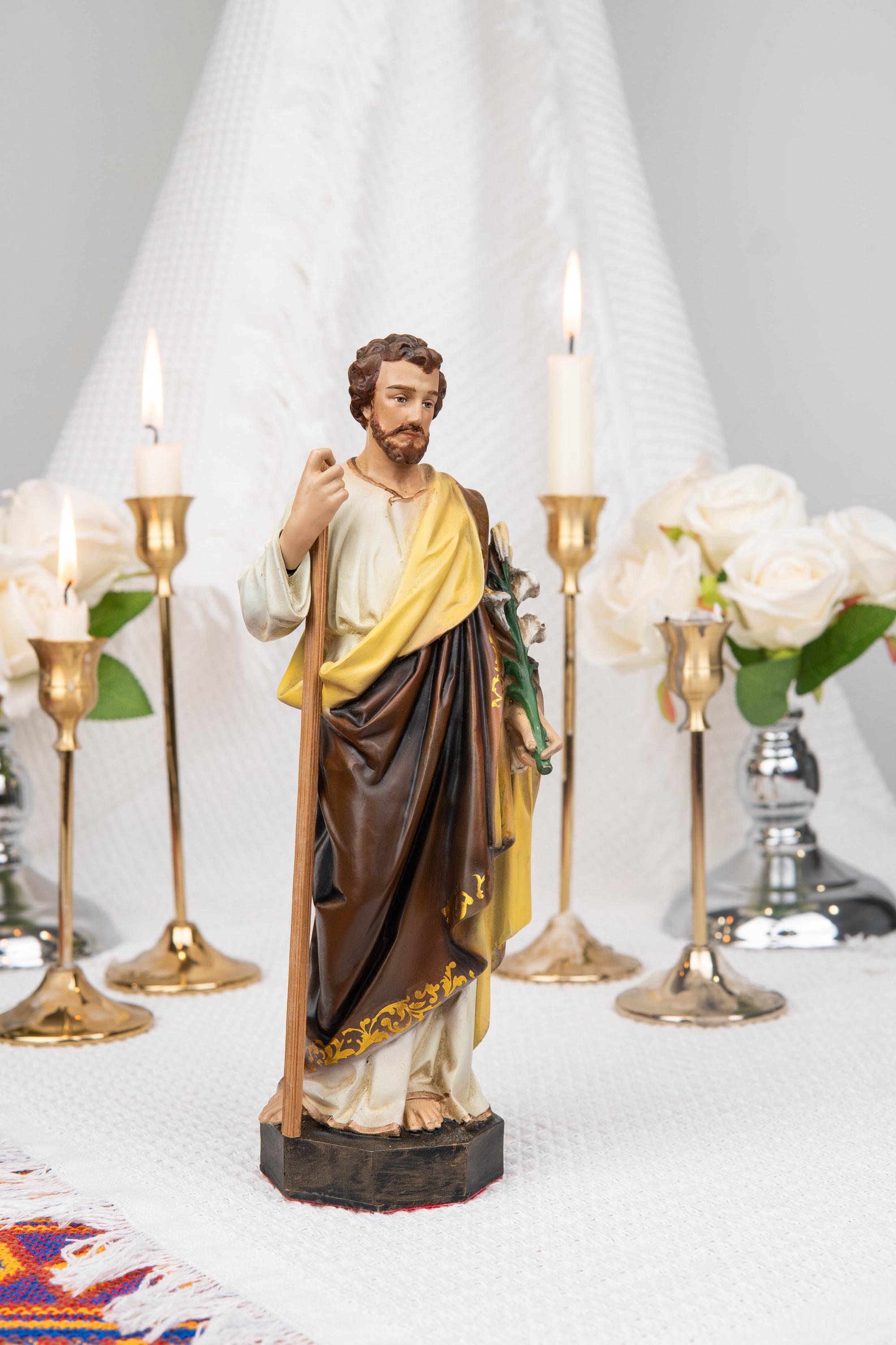 Our Lady of Grace & Saint Joseph Statue Set 9.8", Catholic Home Decor, Prayer Corner Altar Decor, Religious Gift, Hand-Painted Statue