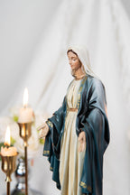 Our Lady of Grace & Saint Joseph Statue Set 9.8", Catholic Home Decor, Prayer Corner Altar Decor, Religious Gift, Hand-Painted Statue