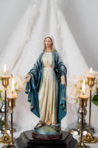 Our Lady of Grace & Saint Joseph Statue Set 9.8", Catholic Home Decor, Prayer Corner Altar Decor, Religious Gift, Hand-Painted Statue