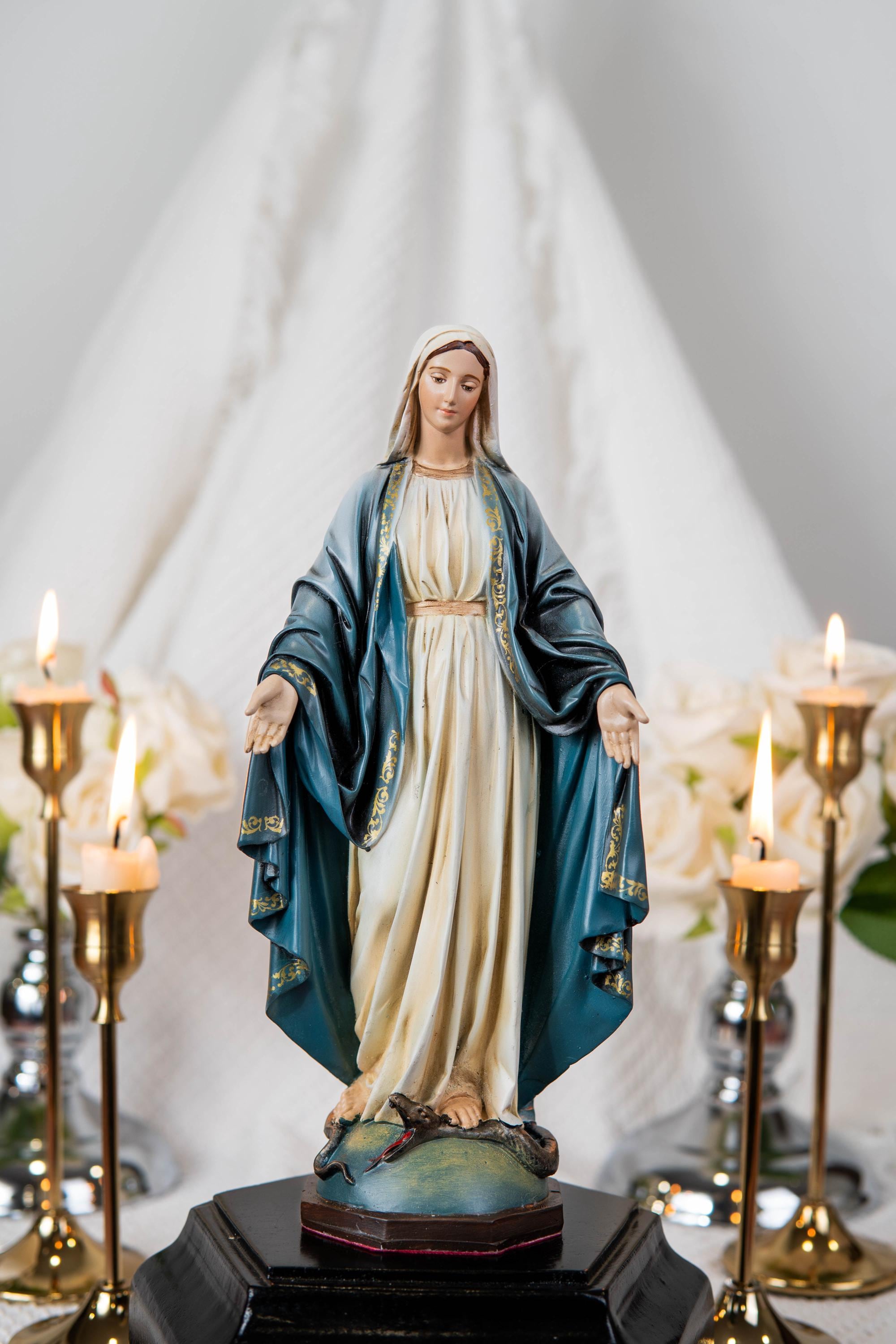 Catholic Altar Set, INRI Crucifix Cross, Our Lady of Grace Virgin Mary, Saint Joseph Statue, Religious Home Decor, Catholic Gift for Women