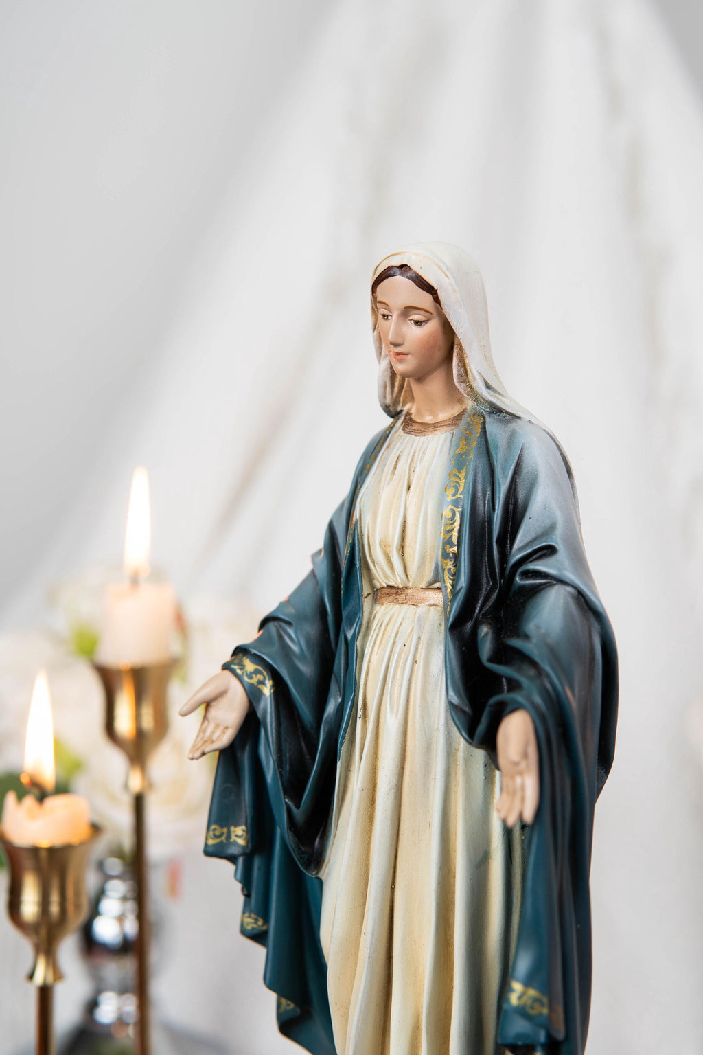 Catholic Altar Set, INRI Crucifix Cross, Our Lady of Grace Virgin Mary, Saint Joseph Statue, Religious Home Decor, Catholic Gift for Women