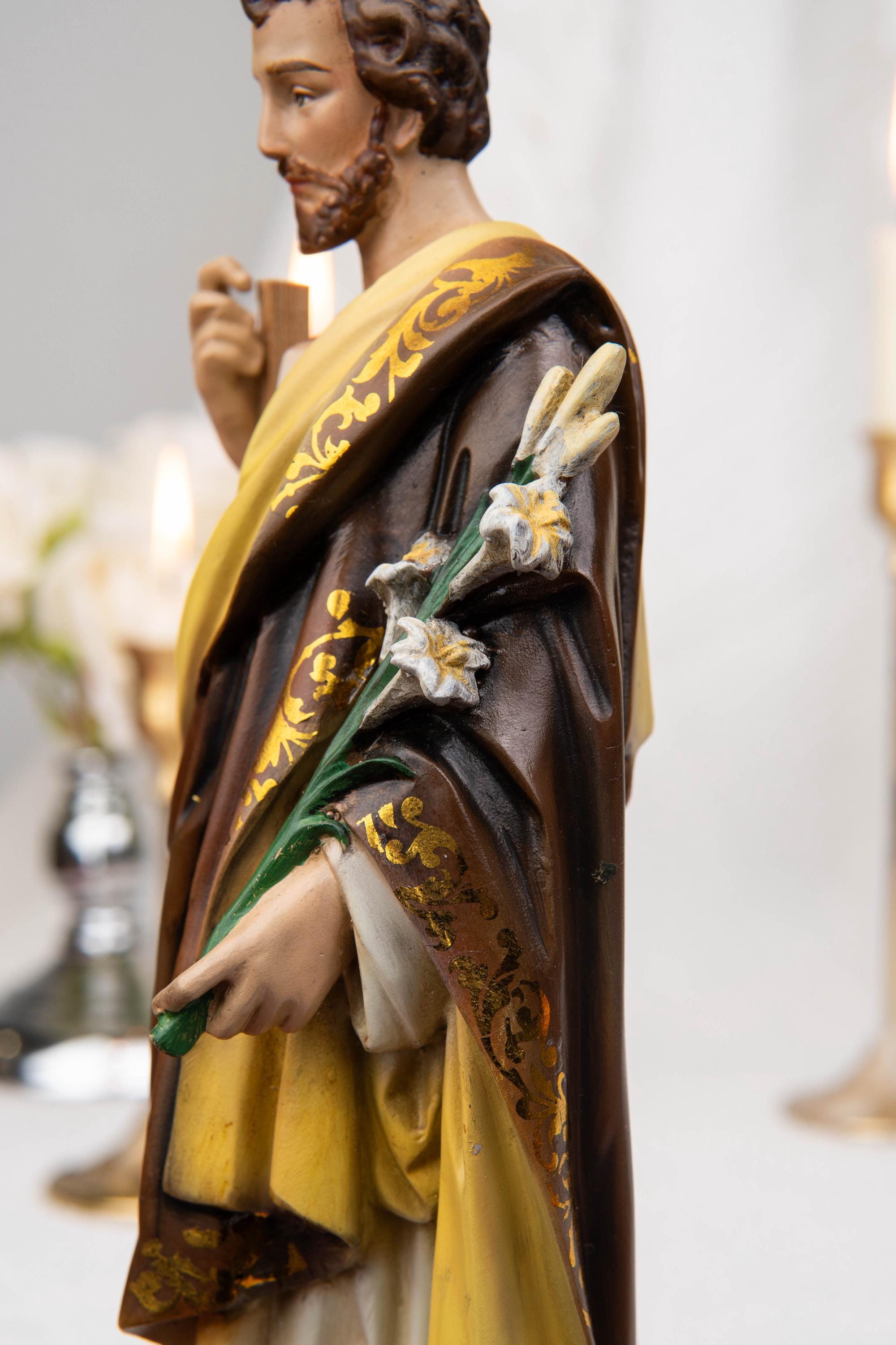 Catholic Home Altar Statue Set - Jesus Crucifix Cross with Saint Joseph and Virgin Mary, Home Altar Decor, Catholic Gift for Women,