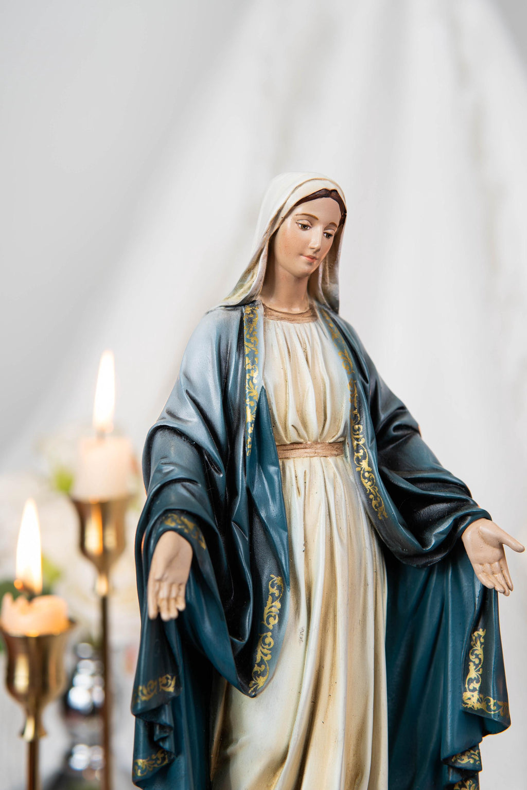 Catholic Altar Set, INRI Crucifix Cross, Our Lady of Grace Virgin Mary, Saint Joseph Statue, Religious Home Decor, Catholic Gift for Women