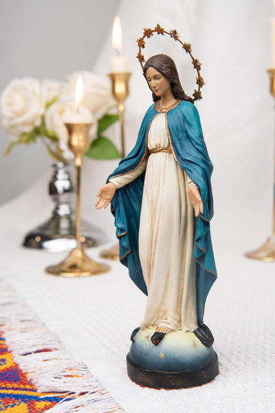 Hand-Painted Our Lady of Grace Statue 7.1" – Virgin Mary Figurine, Catholic Home Decor, Mother Mary Gift, Religious Statue