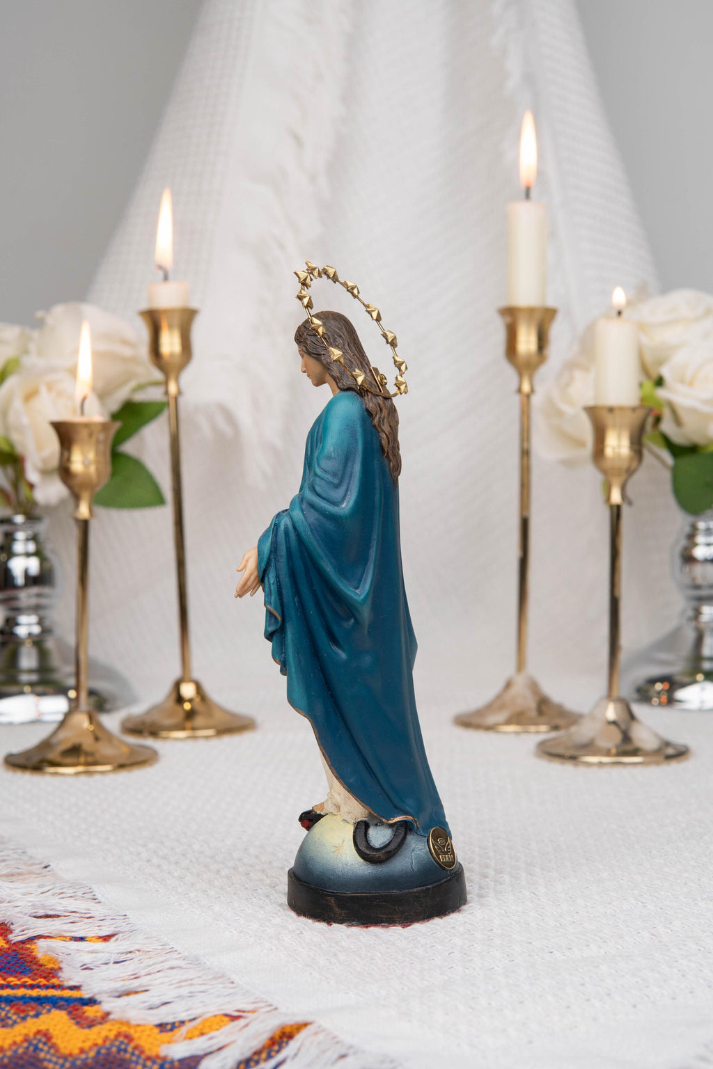 Hand-Painted Our Lady of Grace Statue 7.1" – Virgin Mary Figurine, Catholic Home Decor, Mother Mary Gift, Religious Statue