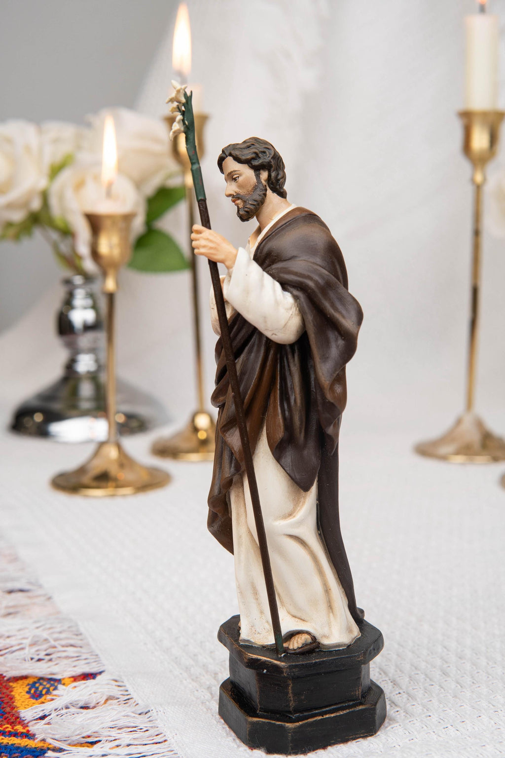 Saint Joseph Statue 7.1" - St Joseph with Lily Staff, Catholic Home Decor, Prayer Corner Altar Decor, Religious Gift, Catholic Gift