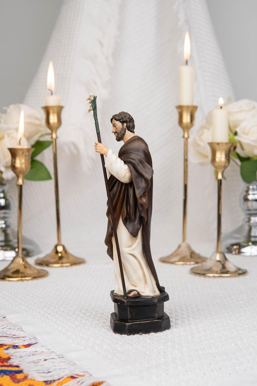 Saint Joseph Statue 7.1" - St Joseph with Lily Staff, Catholic Home Decor, Prayer Corner Altar Decor, Religious Gift, Catholic Gift