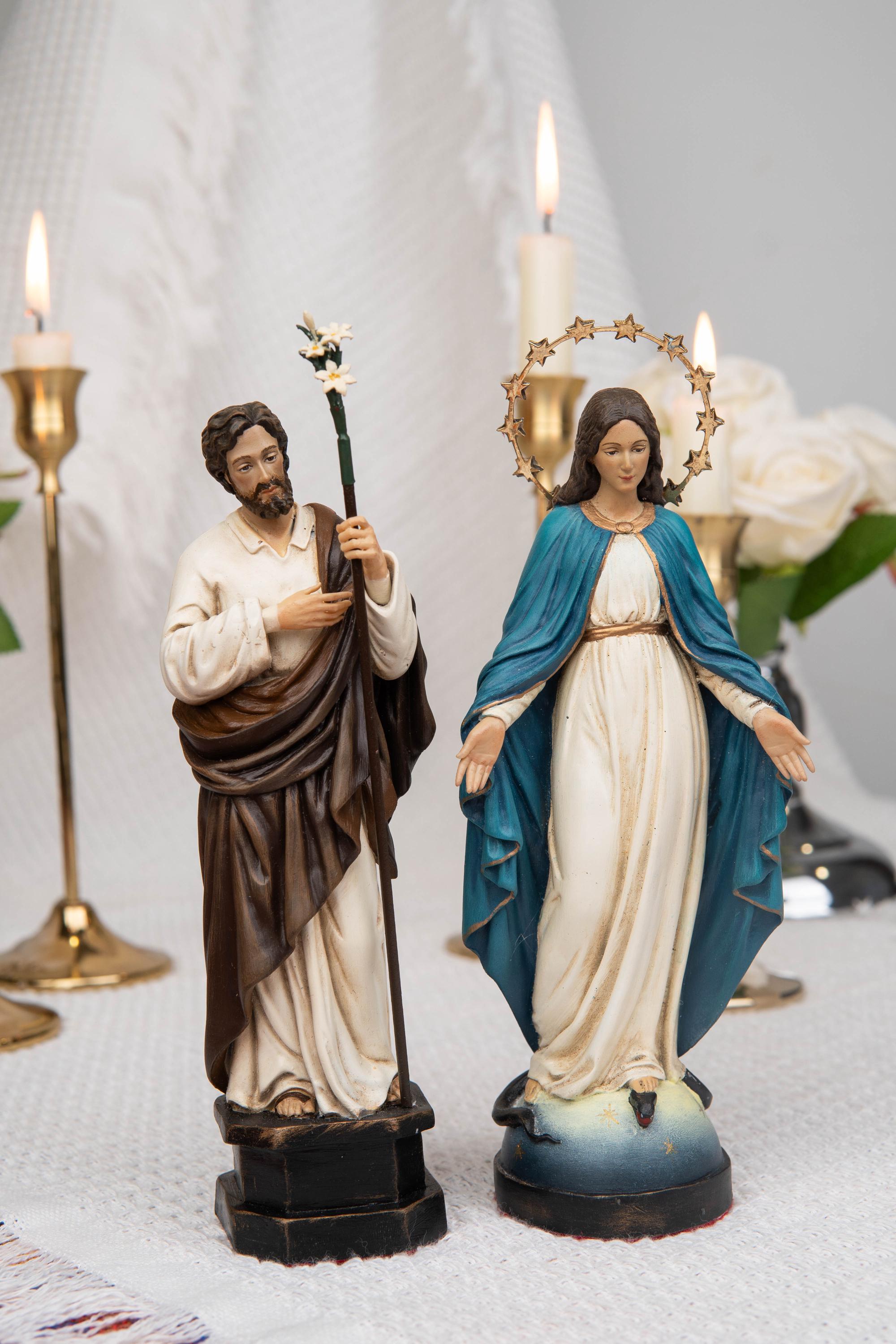Catholic Gift Set for Couples - Our Lady of Grace Virgin Mary & Saint Joseph Figurines, Altar Decor, Religious Decor, Home Altar Corner