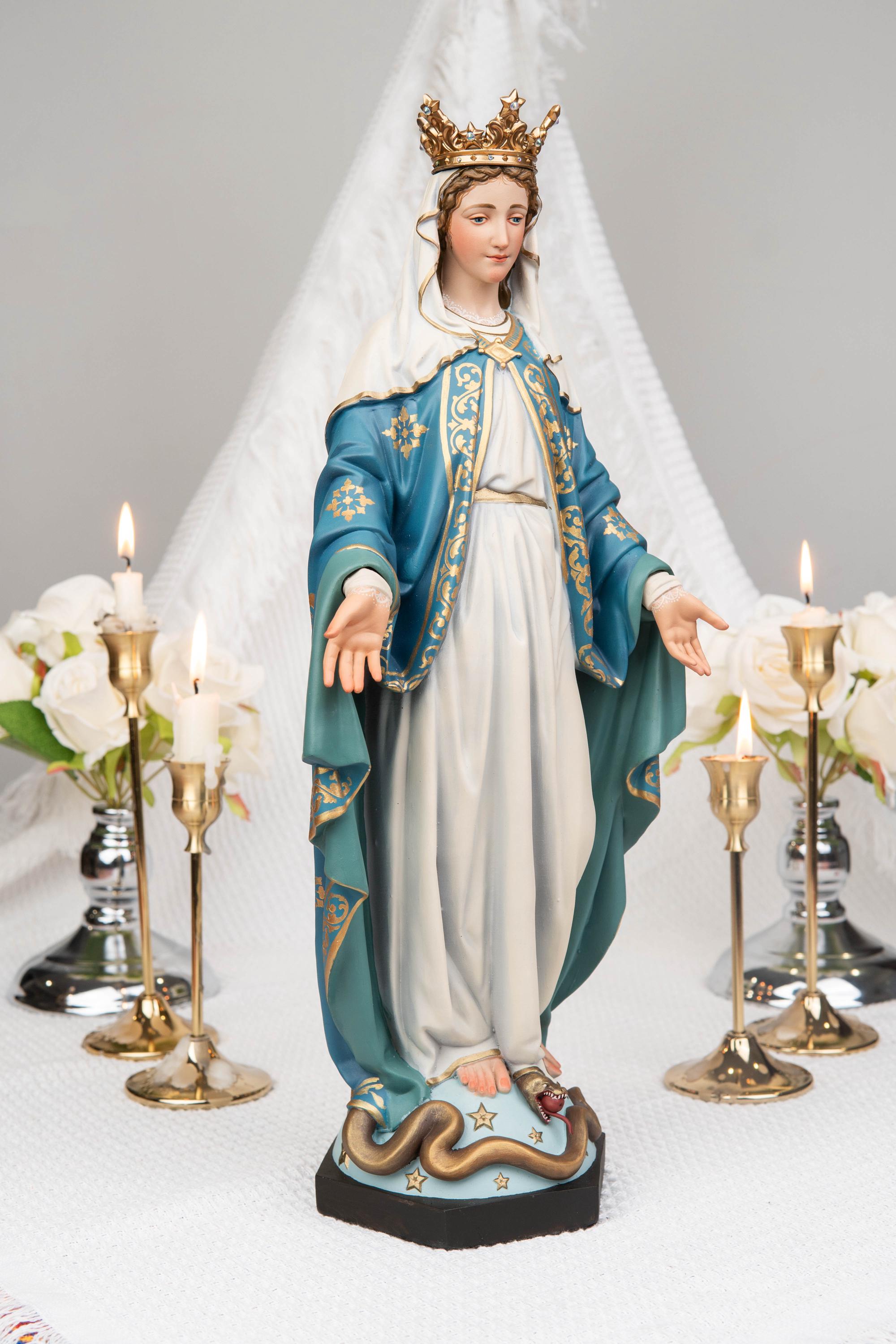 Our Lady of Grace and Saint Joseph Statue Set 15.7", Catholic Altar Decor, Crowned Religious Figurines, Catholic Gift, Virgin Mary Statue
