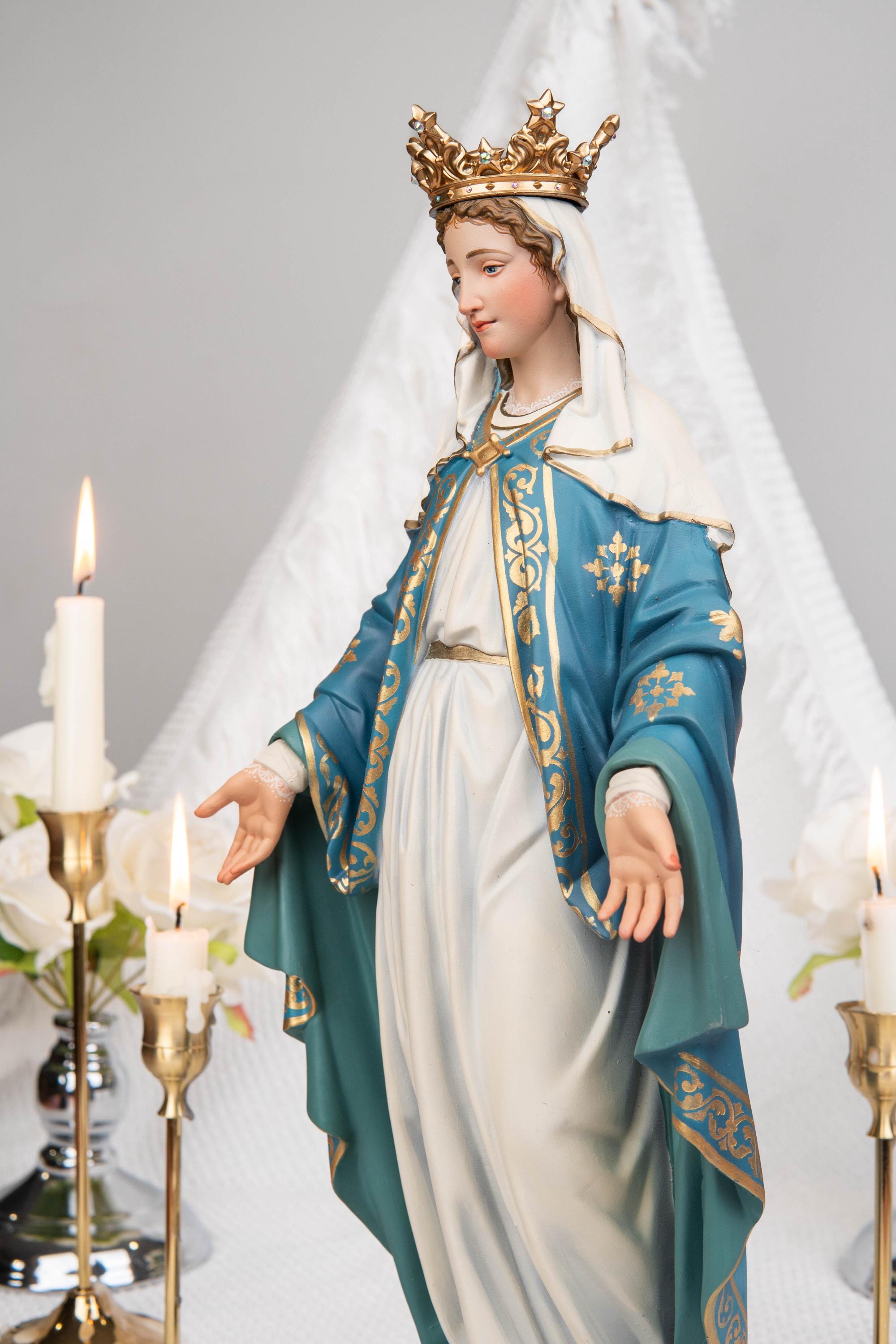 Our Lady of Grace and Saint Joseph Statue Set 15.7", Catholic Altar Decor, Crowned Religious Figurines, Catholic Gift, Virgin Mary Statue