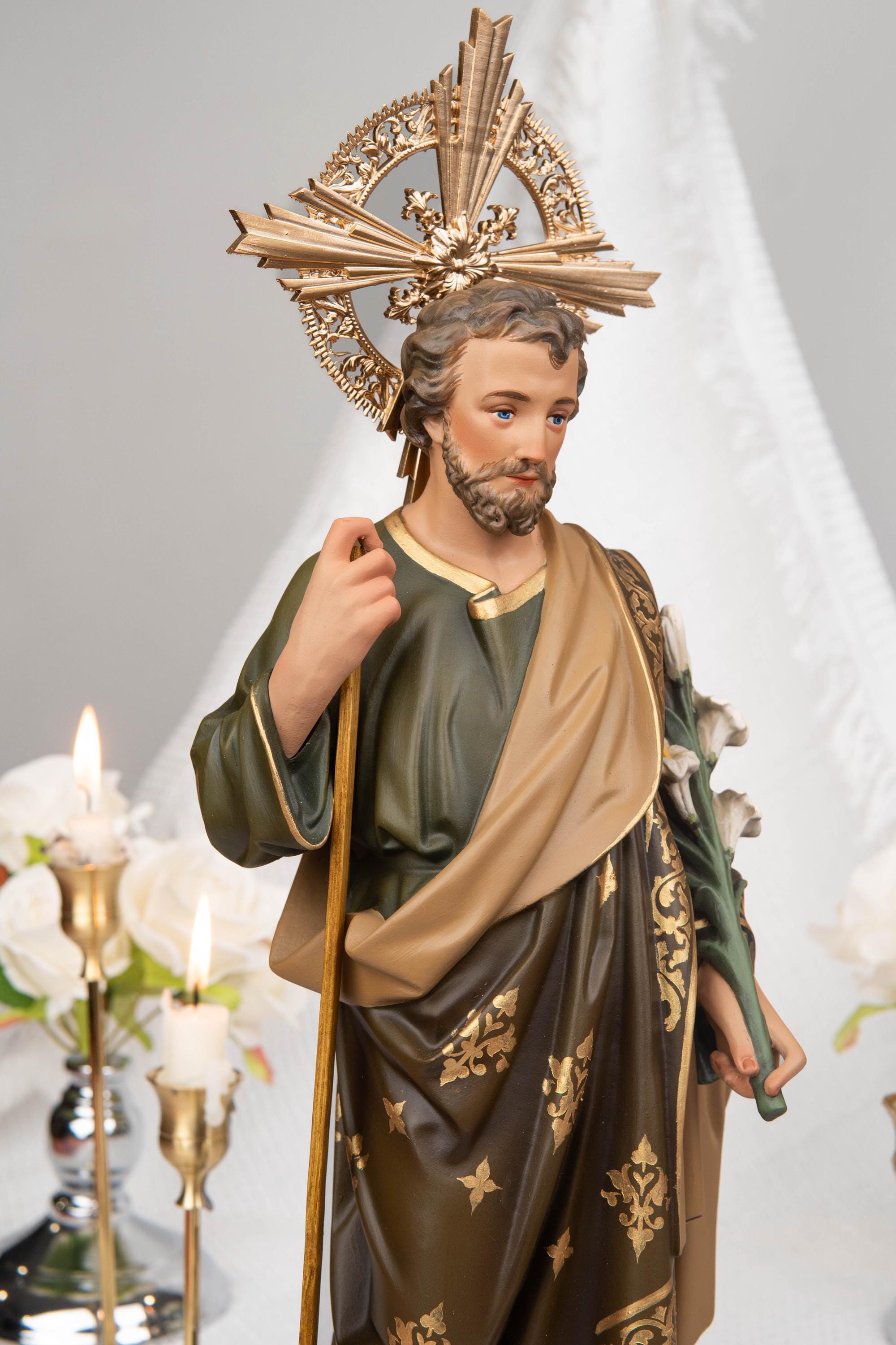Our Lady of Grace and Saint Joseph Statue Set 15.7", Catholic Altar Decor, Crowned Religious Figurines, Catholic Gift, Virgin Mary Statue
