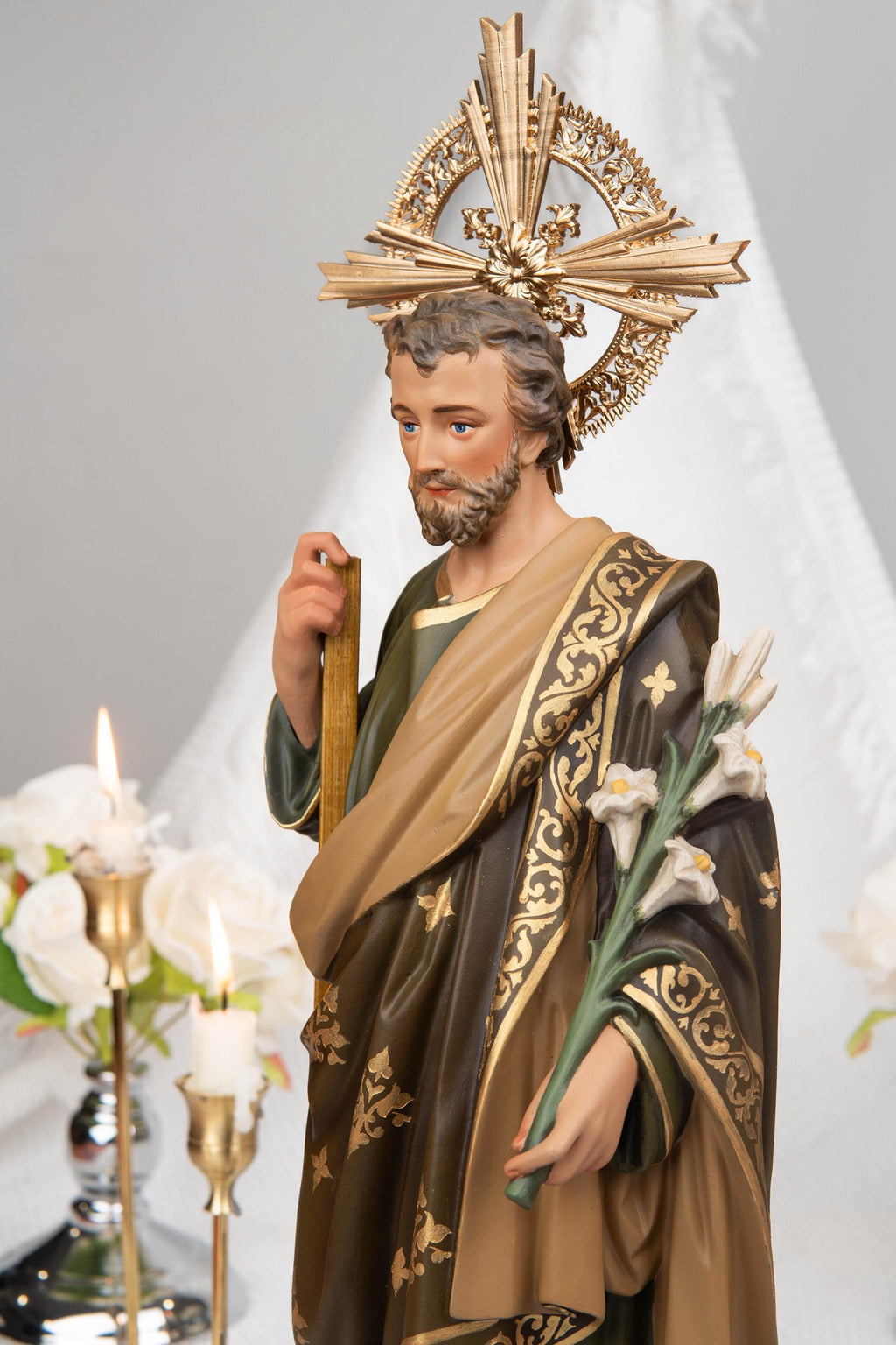 Our Lady of Grace and Saint Joseph Statue Set 15.7", Catholic Altar Decor, Crowned Religious Figurines, Catholic Gift, Virgin Mary Statue