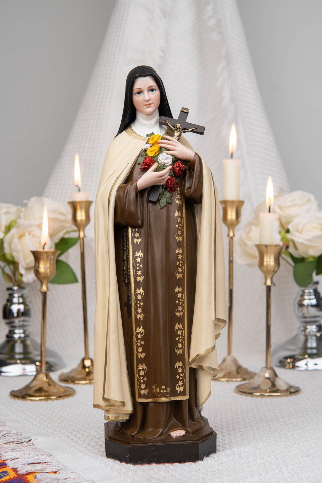 St. Therese of Lisieux Statue 11.8" – The Little Flower Catholic Saint Figurine, Carmelite Nun, Religious Home Decor, Catholic Gift