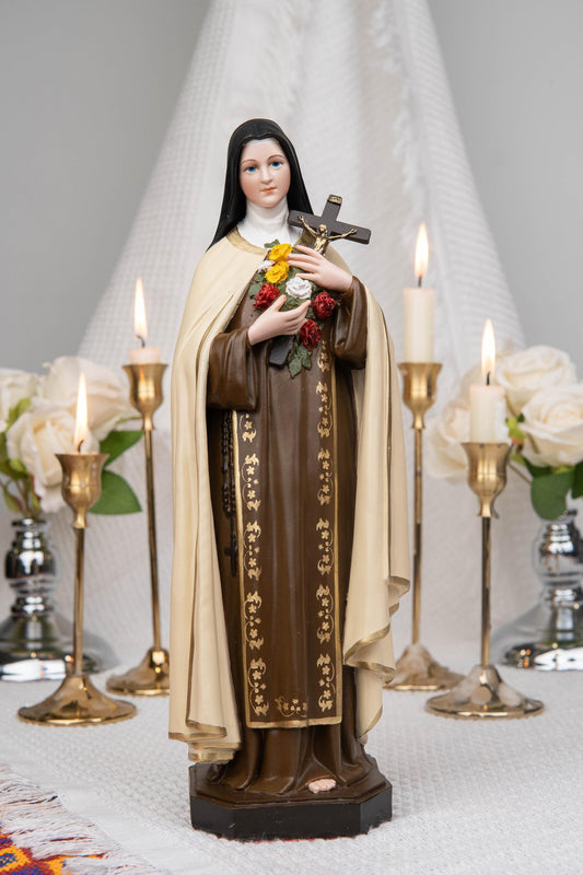 St. Therese of Lisieux Statue 11.8" – The Little Flower Catholic Saint Figurine, Carmelite Nun, Religious Home Decor, Catholic Gift